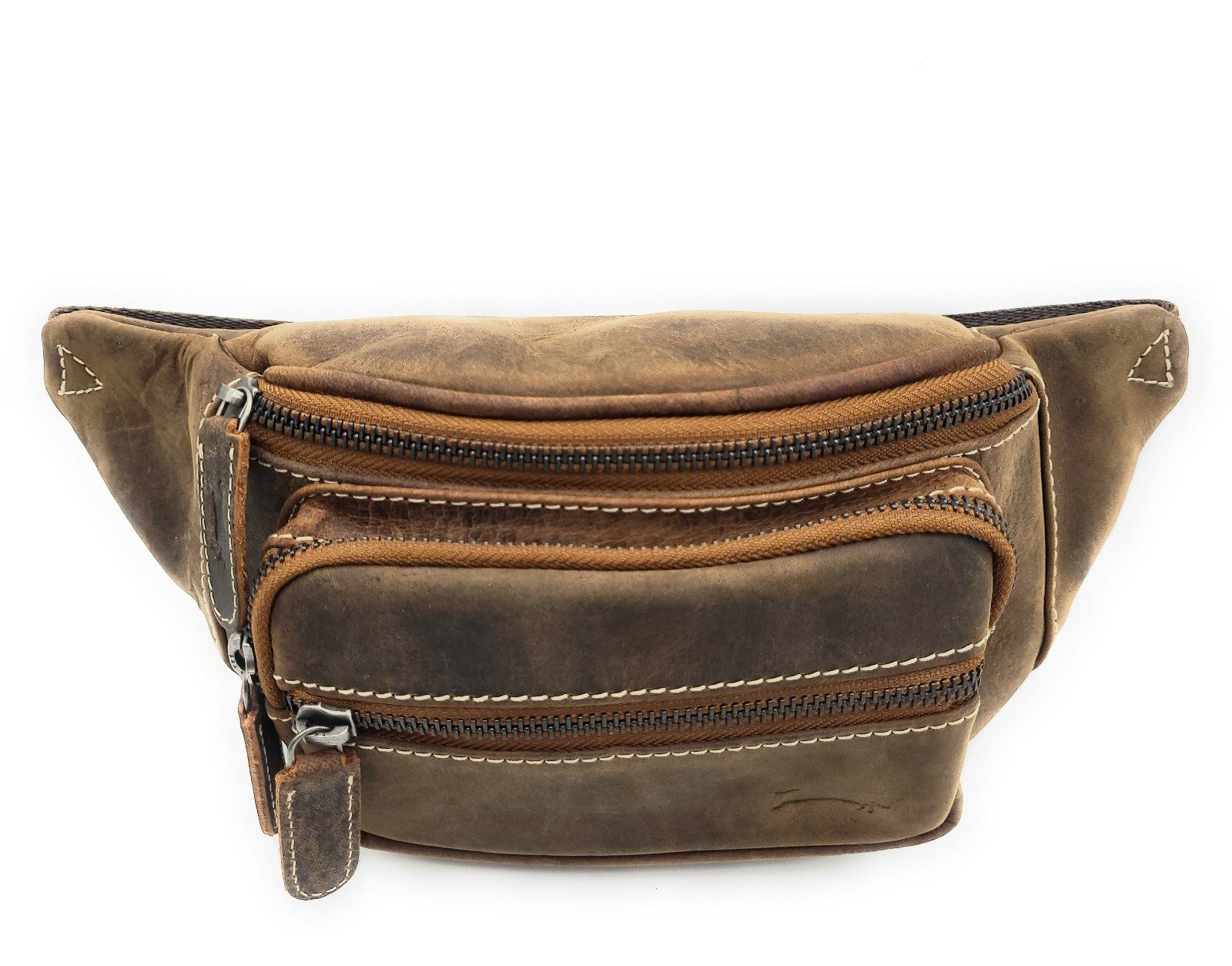 Ven Tomy Bauchtasche Gürteltasche aus echtem Büffelleder mit Metallreißverschlüssen