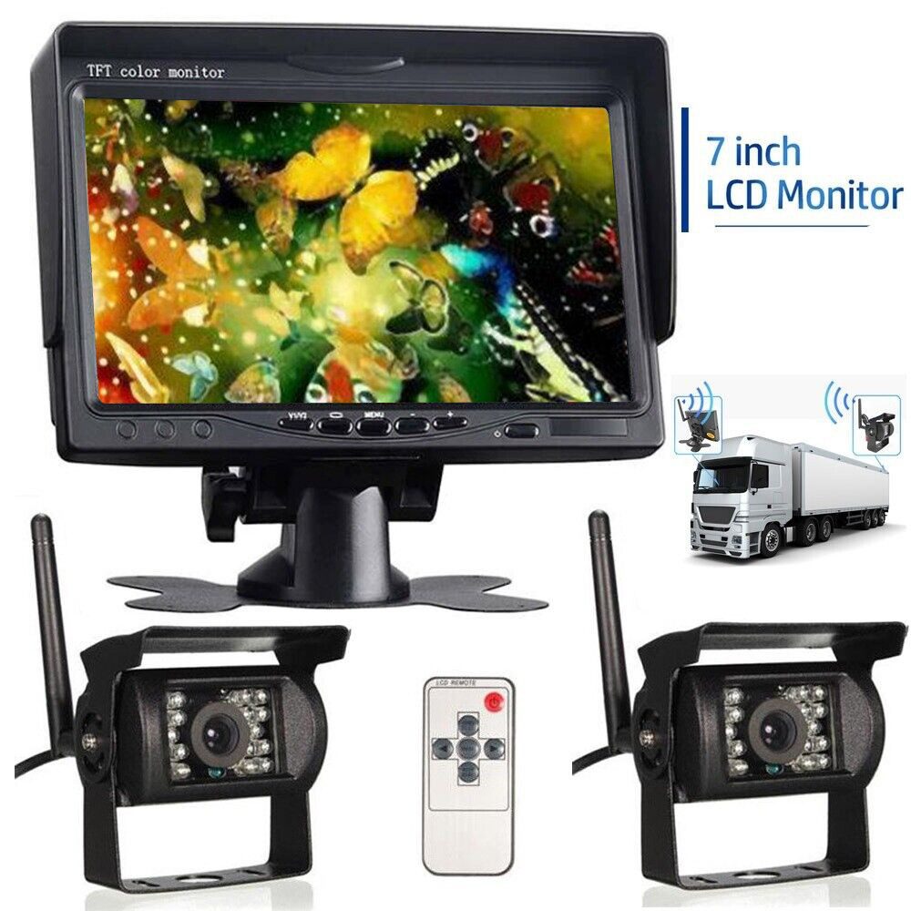 Hikity Zwei Rückfahrkamera 7" Car Monitor Wireless für LKWs BUS Rückfahrkamera (Nachtfunktion, Spiegelmonitor, wasserdicht)