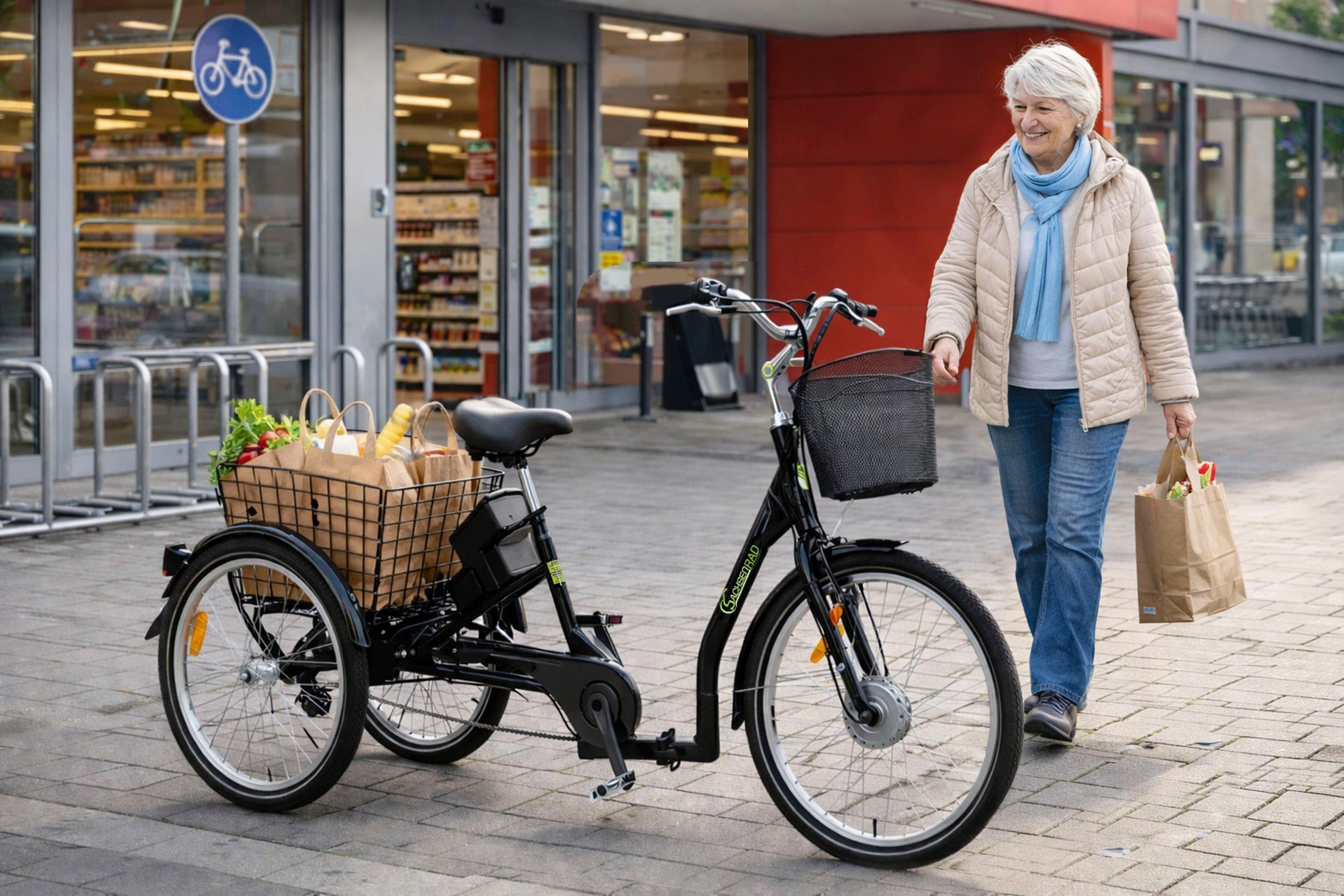 SachsenRAD E-Bike Lastenrad T3A mit Alarmanlage, 7 Gang Shimano Shimano 7-Gang-Kettenschaltung Schaltwerk, Kettenschaltung, Frontmotor, 470 Wh, (LED-Frontlicht, – Bild 4 von 5