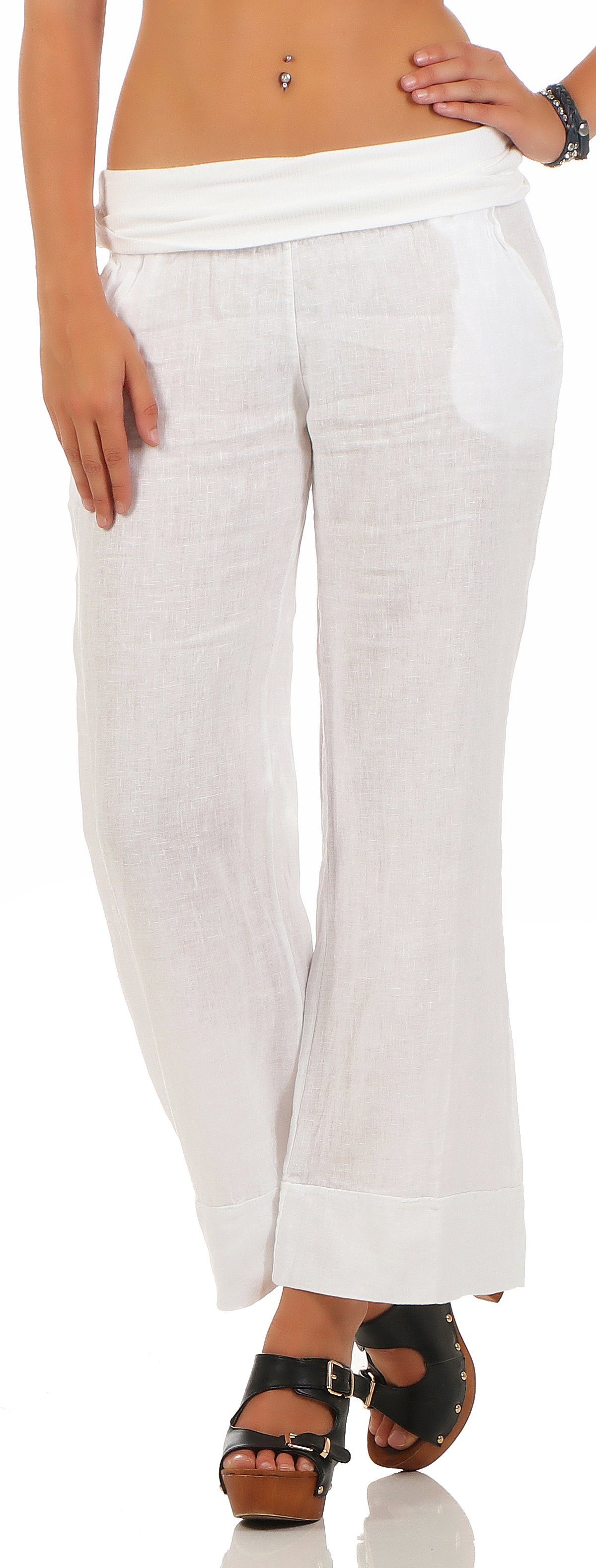 malito more than fashion Leinenhose malito Damen Hose aus Leinen, Stoffhose in Unifarben, Freizeithose Casual Leinen Hose