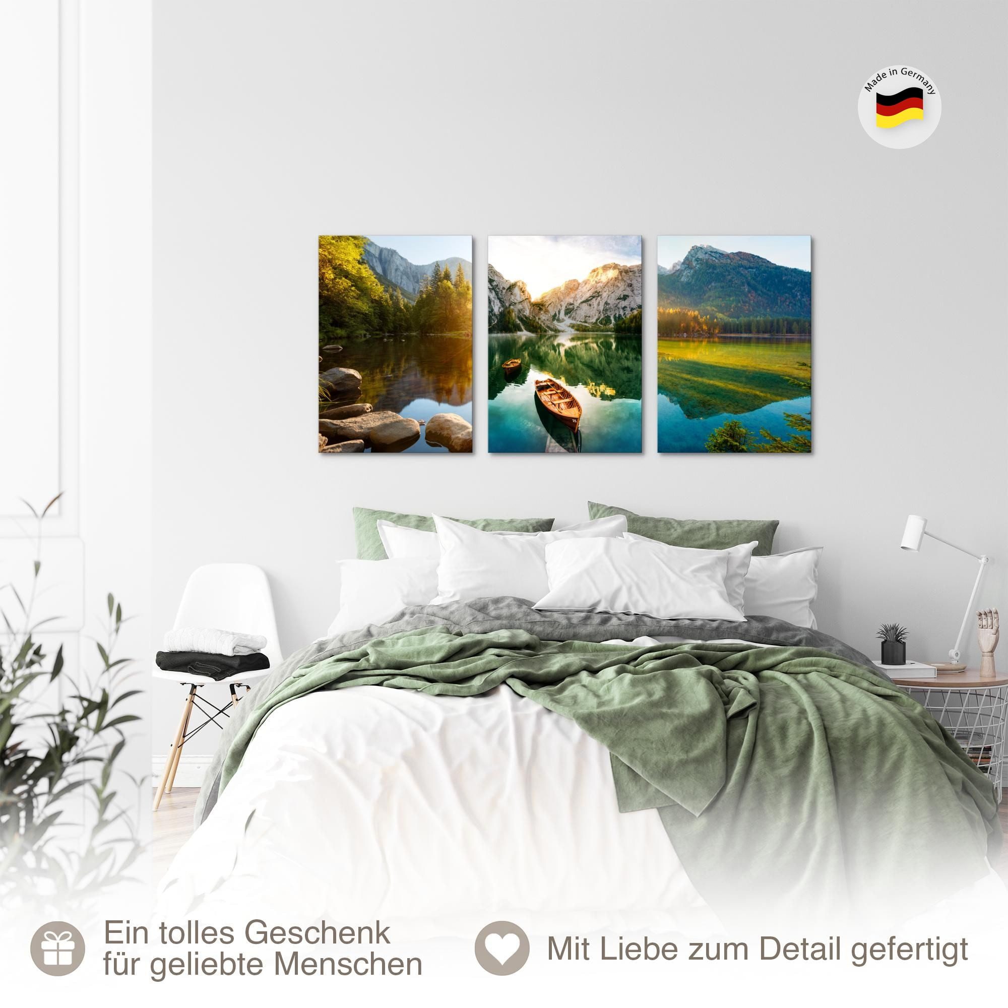 Novart Wandbild Bilder See Berge Landschaft AUFHÄNGFERTIG für Flur Deko Grün N030936b, 40 x 60 cm - 3 Bilder – Bild 5 von 5
