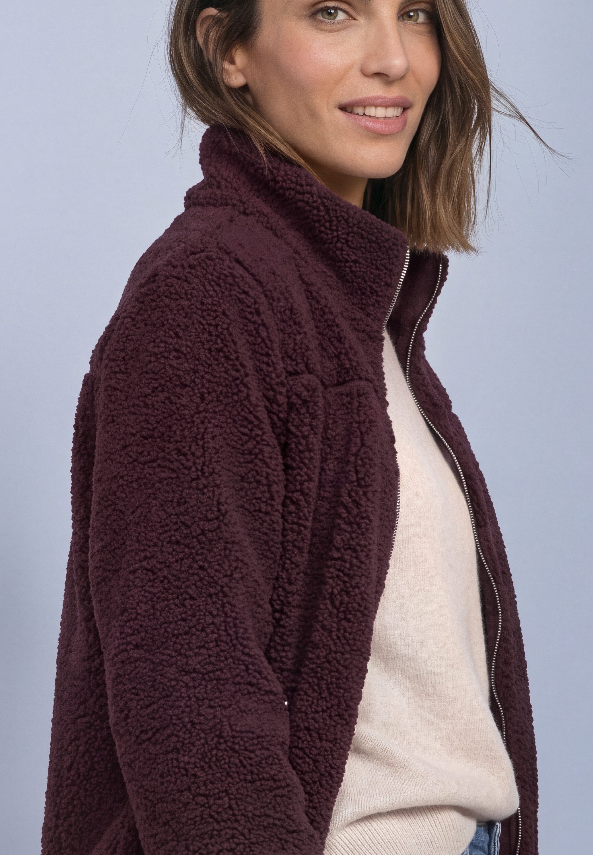 STREET ONE Fleecejacke Teddy-Jacke mit Stehkragen und Zipper