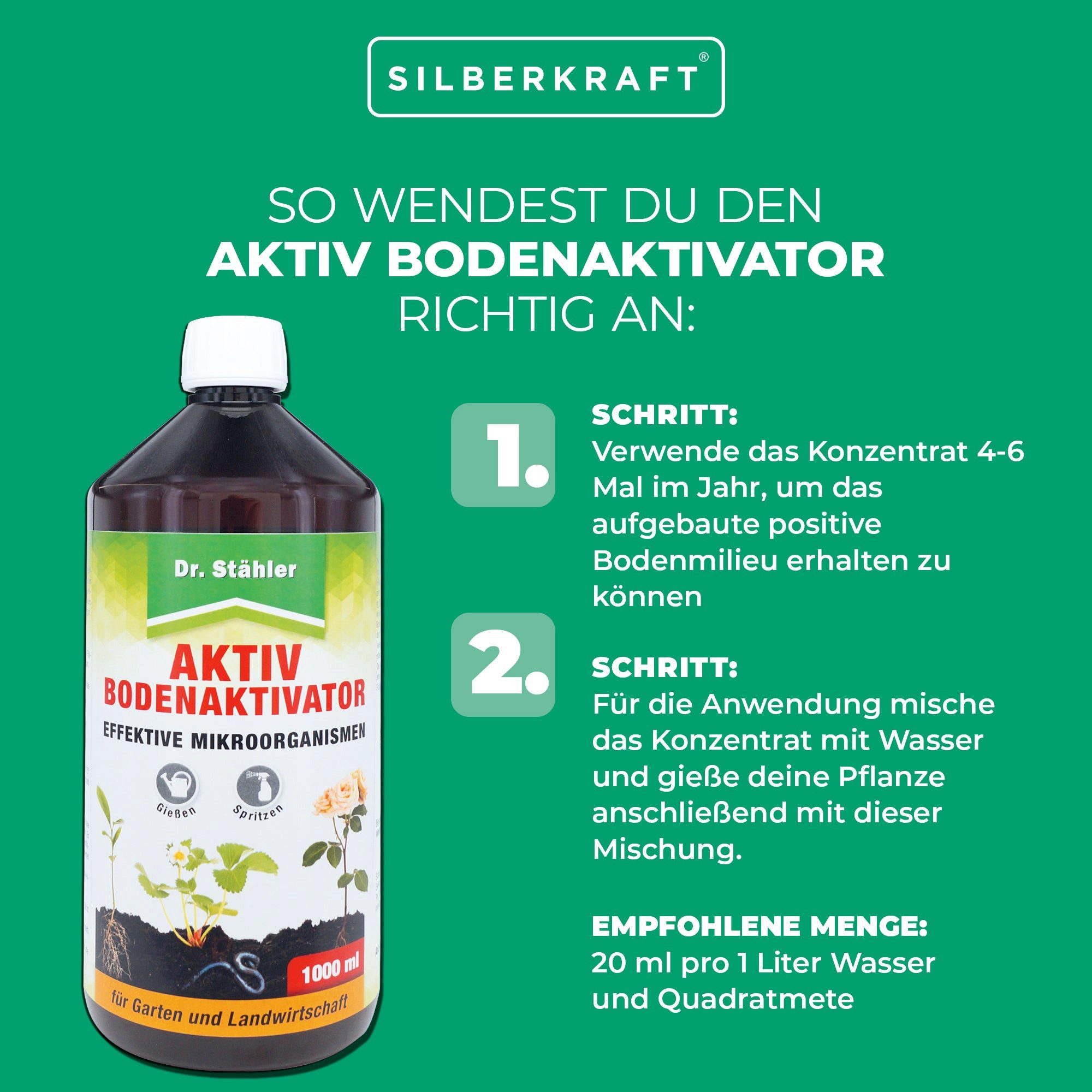 Thumbnail - Silberkraft Pflanzenstärkungsmittel Aktiv Bodenaktivator - Effektive Mikroorganismen für Bodenmilieu, 1-St.