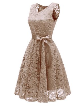 B.X Abendkleid Kleid der Brautjungfer Abendkleid mit Chiffon Spitzen Maxikleid Cocktailkleid Damen elegantes Swing-Spitzenkleid in A-Linie Kleid