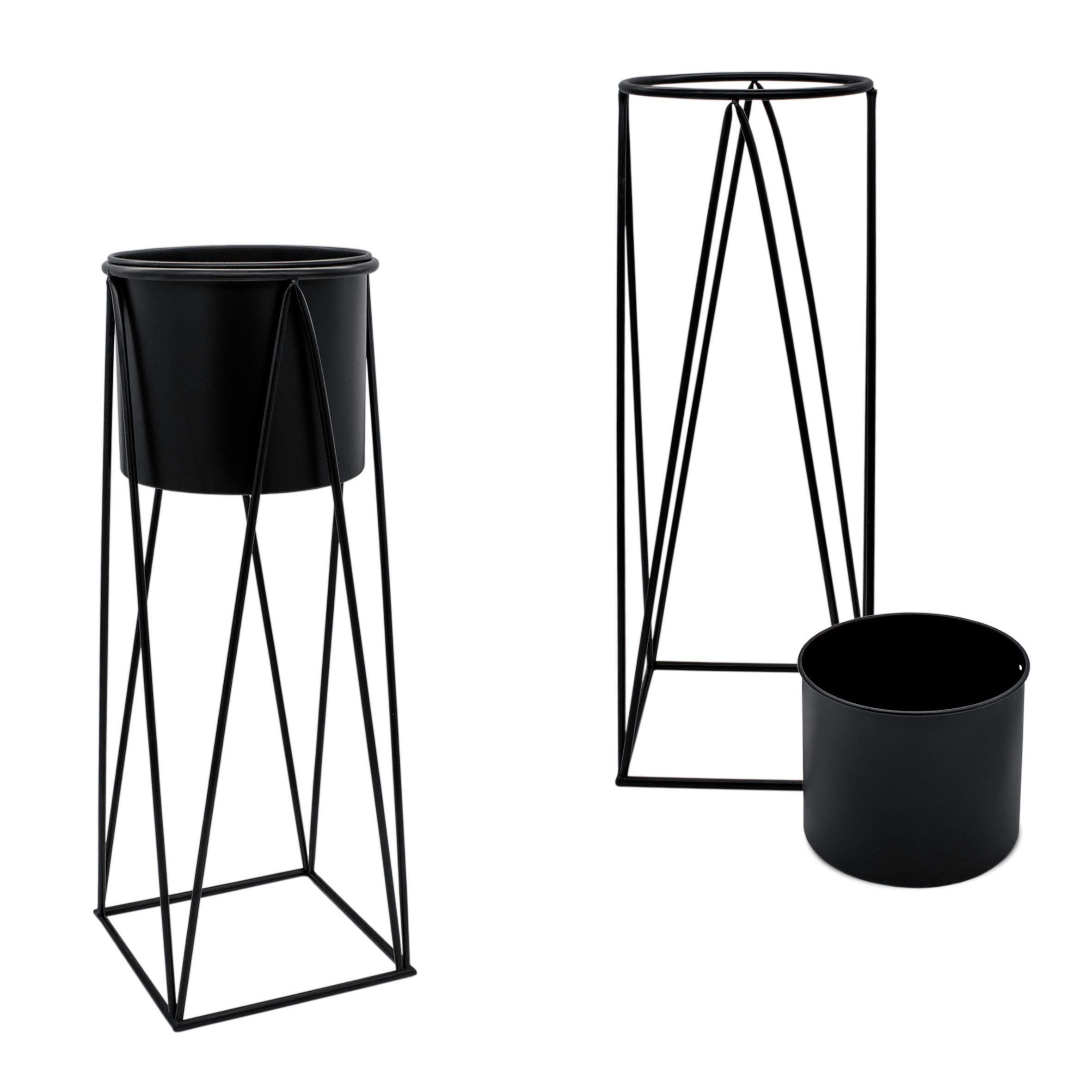 Spetebo Blumenständer Metall Pflanzenständer schwarz 3er Set - 70 / 47 / 26 cm (Set, 3 St., Blumenständer), Blumenhocker mit entnehmbarem Pflanztopf – Bild 5 von 5
