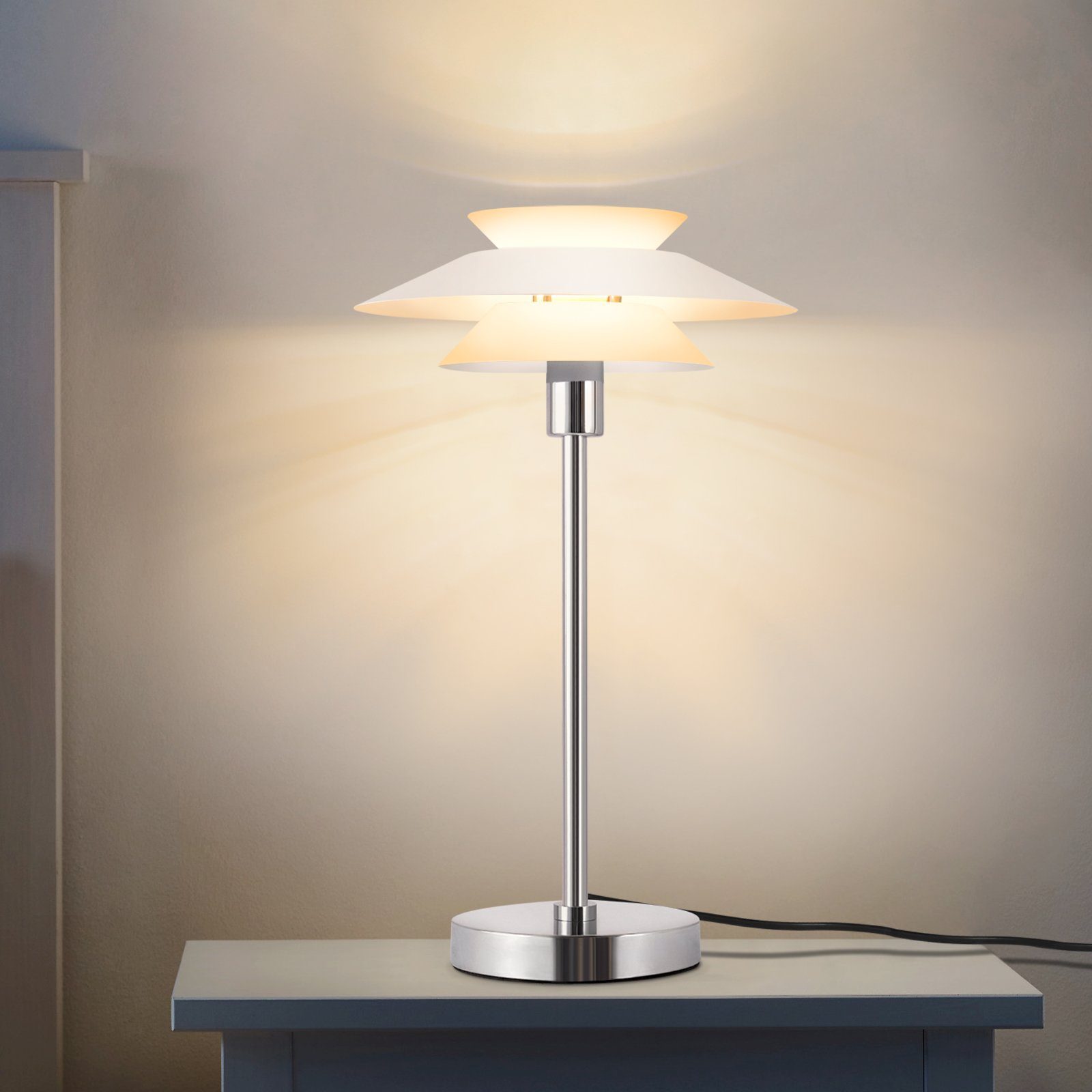 ZMH Tischleuchte Nachttischlampe Wohnzimmer Moderne Vintage E14 1 Flammig, LED fest integriert, Weiß