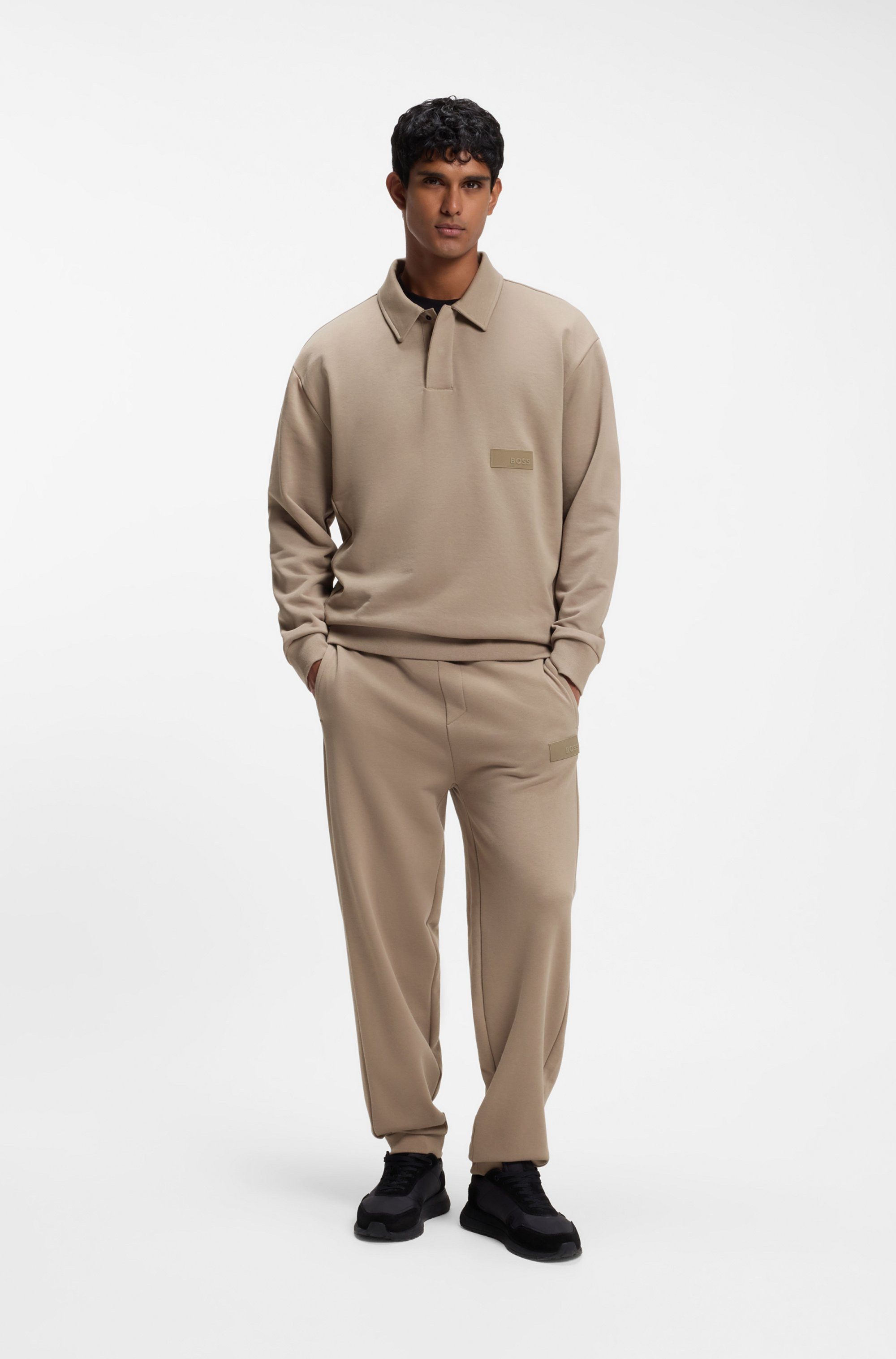 BOSS GREEN Sweatshirt Polokragen und verdeckte Knopfleiste, Relaxed Fit