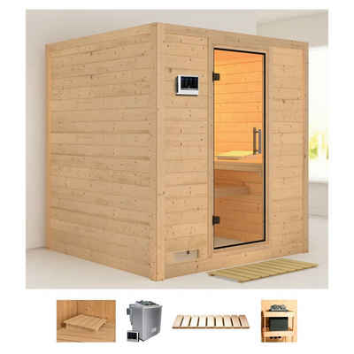 Karibu Sauna »Menja«, BxTxH: 196 x 196 x 200 cm, 40 mm, (Set) 9-kW-Bio-Ofen mit externer Steuerung