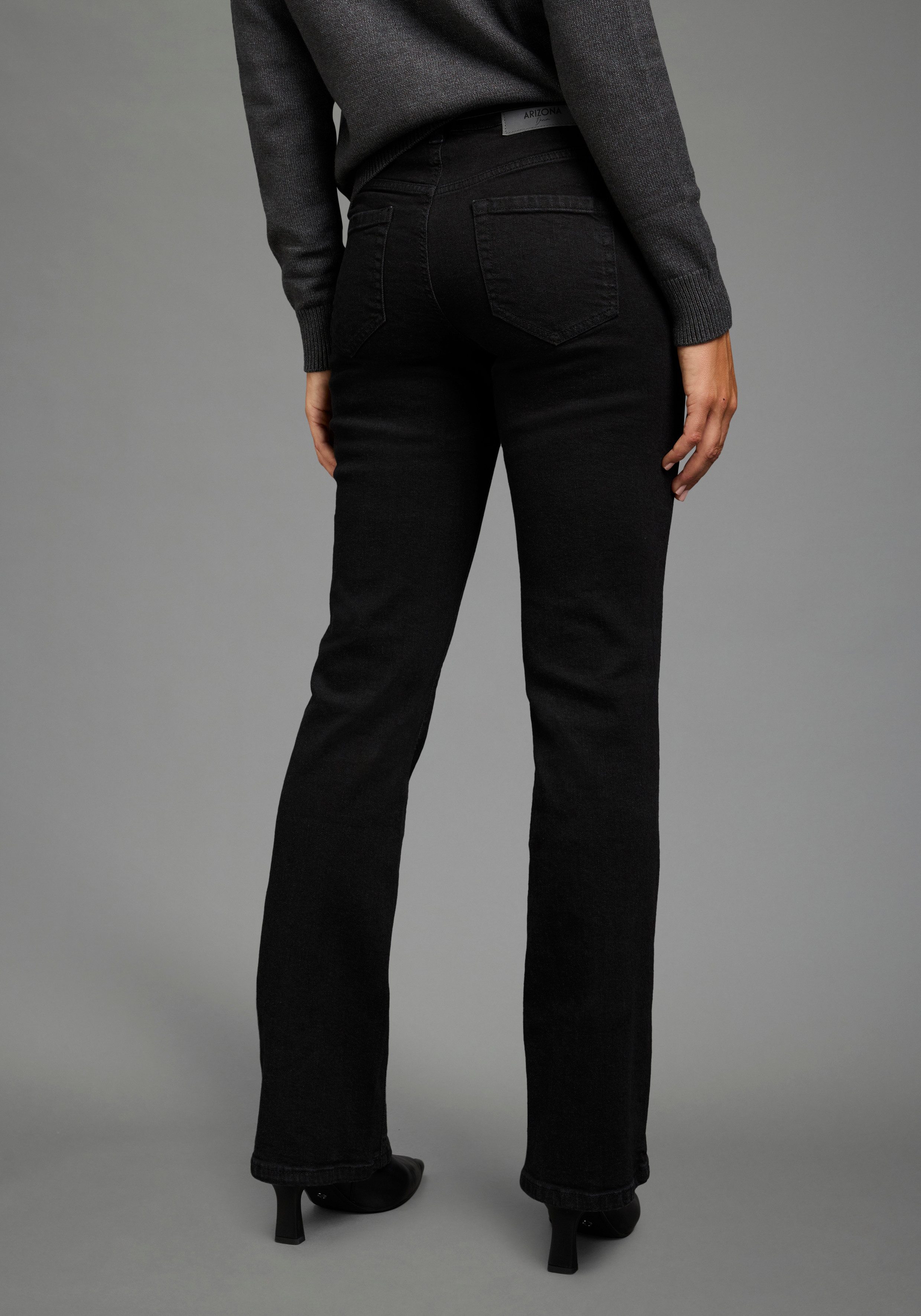 Arizona Bootcut-Jeans Bund mit seitlichem Gummizugeinsatz hohe Leibhöhe, Bootcut, mit Stretch, klassischer 5-Pocket-Style