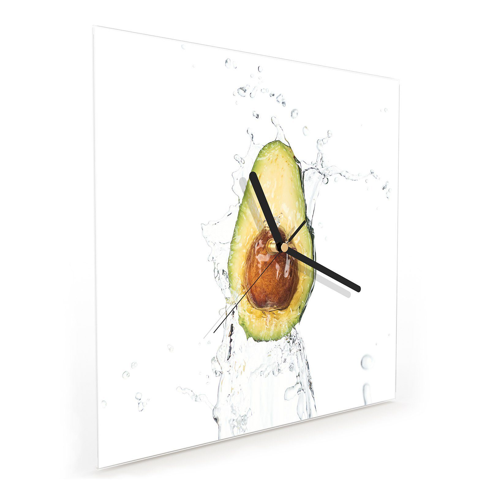 30 Wanduhr mit Wassersplash im Avocado x Wandkunst Größe cm Motiv Primedeco Glasuhr 30 Wanduhr