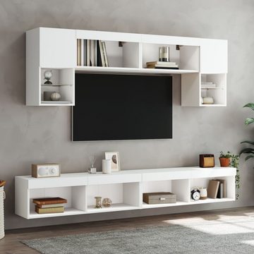vidaXL TV-Schrank TV-Lowboard 6-tlg Wohnwand mit LED-Beleuchtung Weiß Holzwerkstoff