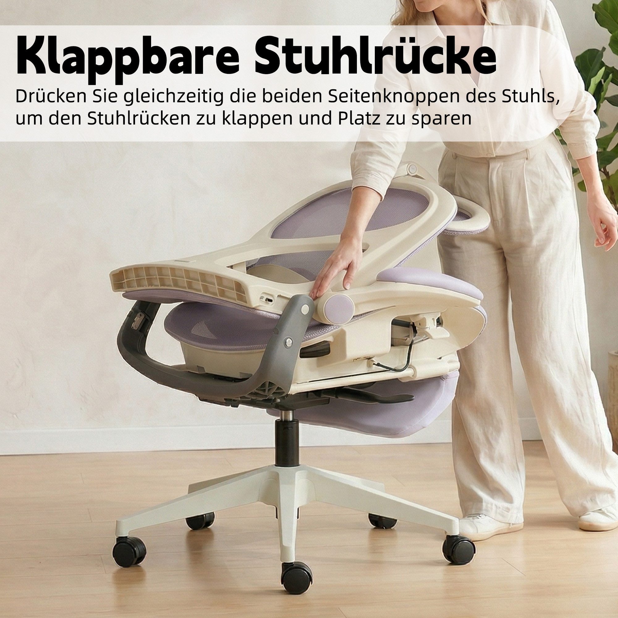 Vankel Bürostuhl Ergonomischer Drehstuhl mit 3D-Kopfstütze & ausziehbarer Fußstütze, Klappbares Design, atmungsaktiver Mesh-Bezug und Lordosenstütze