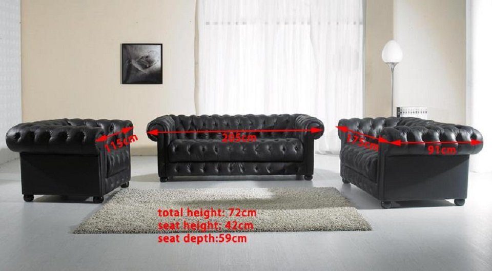 JVmoebel Chesterfield-Sofa Garnitur Design Chesterfield Couch, Made Europe Sofa in Stühle Ledersofa Sitzpolster