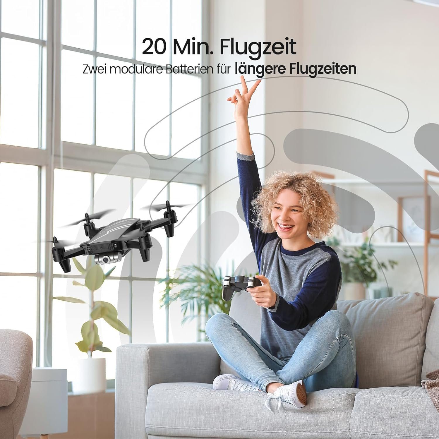 Übertragung,lange Drohne Gestensteuerung) DEERC mit FPV (720p, Quadcopter Live RC Faltbar