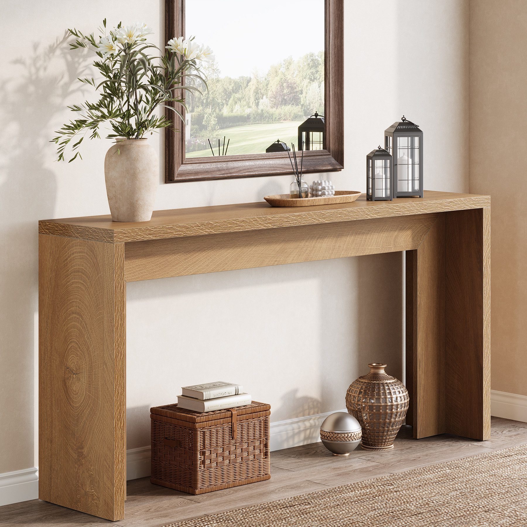 Tribesigns Konsolentisch 140cm rustikaler brauner Sofatisch aus Holz für Eingangsbereich, Foyer