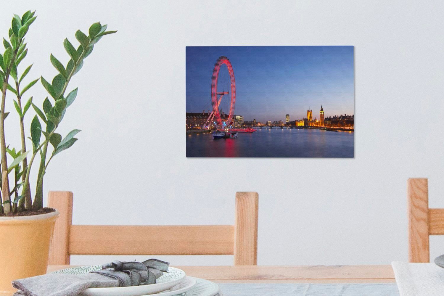 OneMillionCanvasses® Leinwandbild Aufhängefertig, 30x20 Ein rotes Wanddeko, London Eye, Leinwandbilder, Wandbild (1 beeindruckendes cm St)