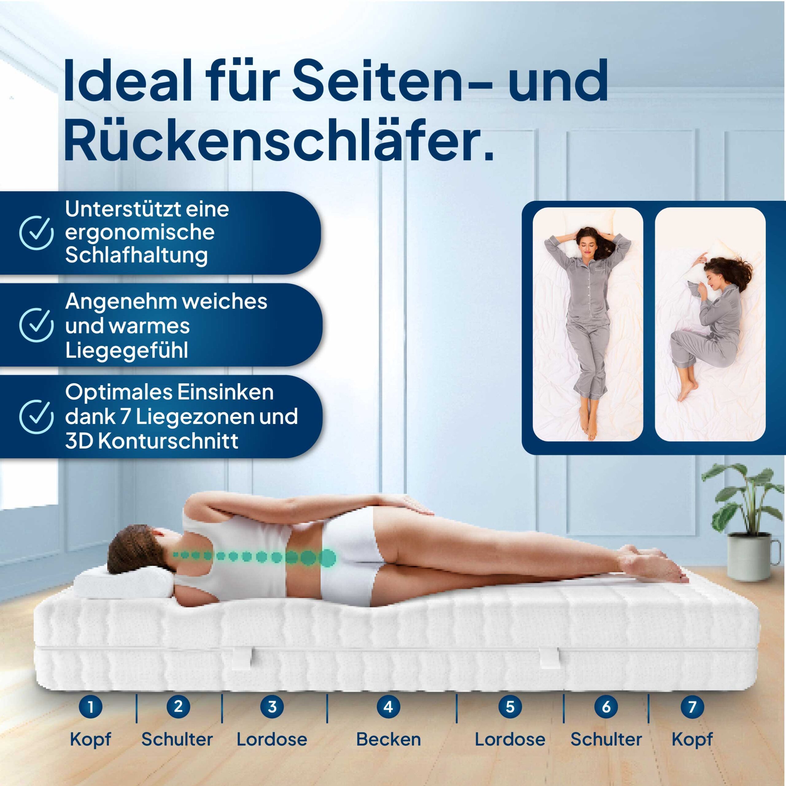 Visco-Matratze in Premiumhöhe, 7-Zonen Viscoschaum-Matratze, Memoryschaum Matratze, AM Qualitätsmatratzen, 23 cm hoch, 80x200 cm