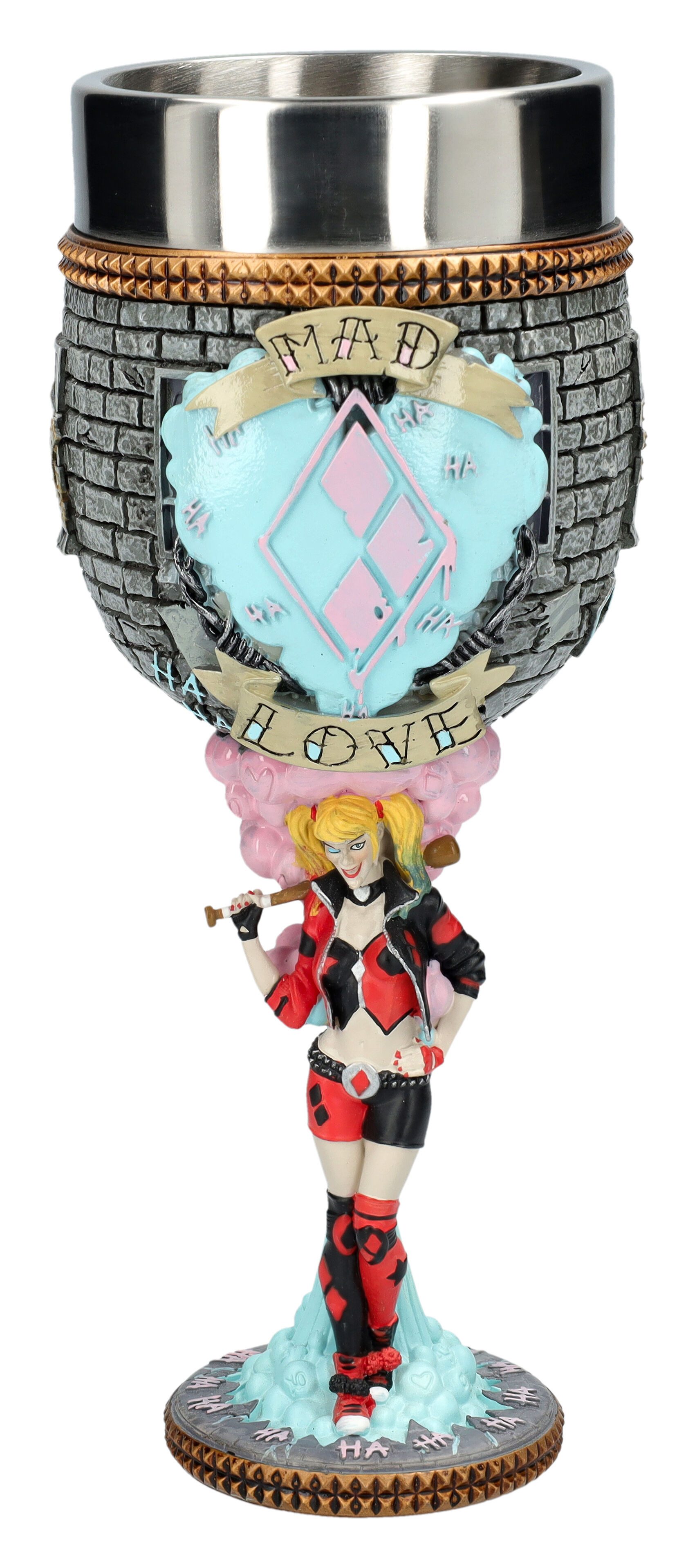 Figuren Shop GmbH Becher Harley Quinn Weinkelch – DC Merchandise Sammler Kelch 19,5 cm Becher, Kunststein (Polyresin), Edelstahl