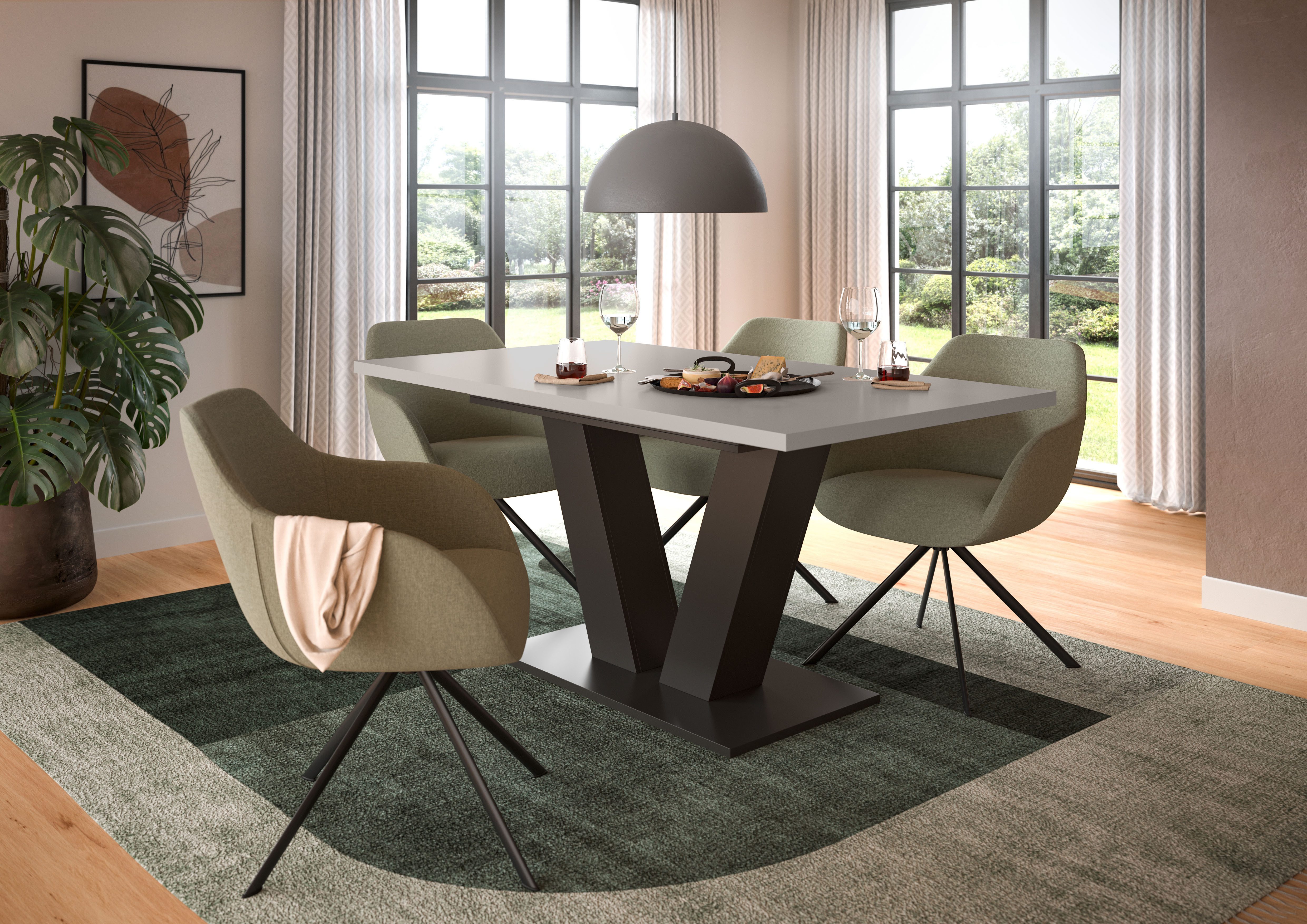 Home affaire Esstisch Motus, ausziehbar 150 -190 cm, inklusive 40 cm Einlegeplatte (Set, 1-St), V-Gestell mit Bodenplatte, Tisch, Küchentisch, Esszimmer, Küche