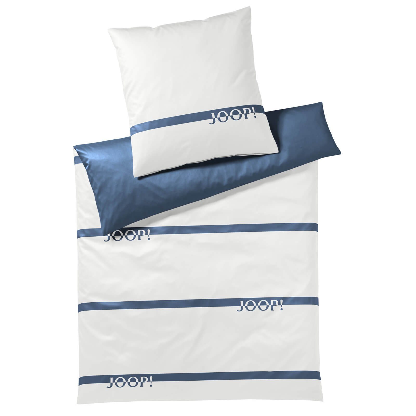 JOOP! Bettwäsche Logo Stripes 4101 2 Aqua, Mako-Satin, 3 teilig, Schriftzug, Streifen, Gestreift
