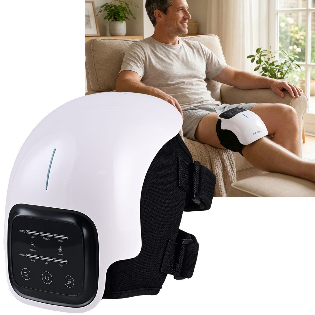 shop'n smile ideoon Massagegerät Akku-Knie-Massagegerät Infrarot-Wärme Kaltlaser & Vibration kabellos, Infrarot, Kaltlaser, 3 Wärmestufen & Touch-Display