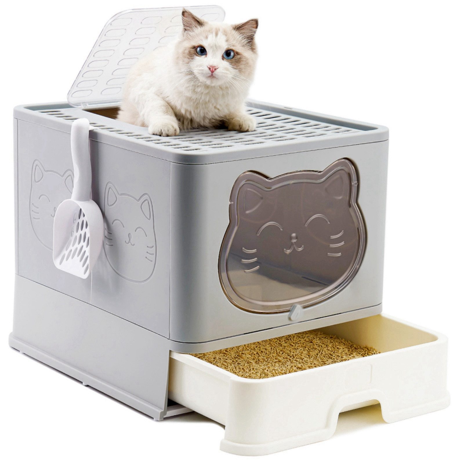 Katzentoilette Mit Geruchsschutz Schaufel und Schublade Robustes Abs-Material