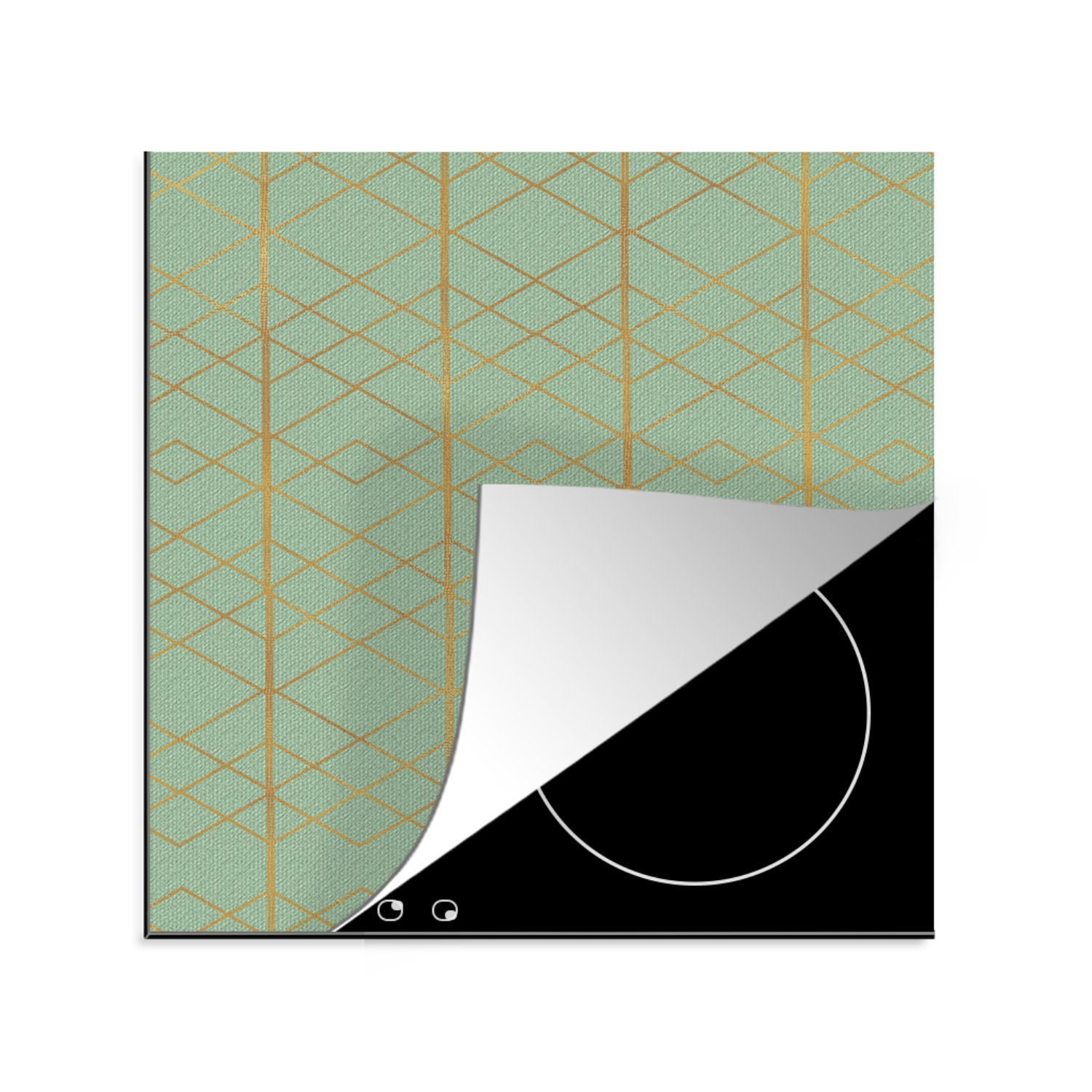 MuchoWow Herdblende-/Abdeckplatte Gold - Linie - Muster, Vinyl, (1 tlg), 78x78 cm, Ceranfeldabdeckung, Arbeitsplatte für küche
