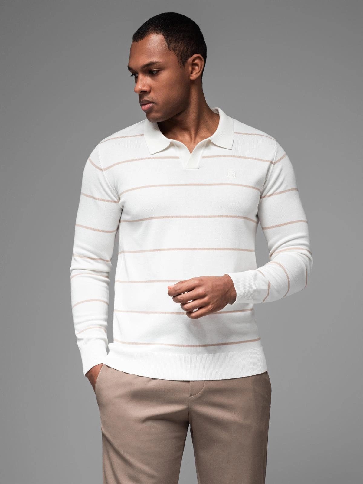 OMBRE Langarm-Poloshirt Horizontal gestreiftes Herren-Polo-Longsleeve mit günstig online kaufen