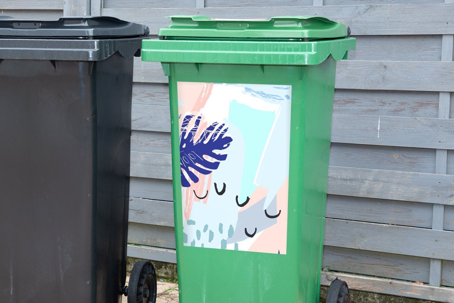 MuchoWow Wandsticker Sommer - Tropisch Abfalbehälter St), - Blatt Blau Container, Mülltonne, Sticker, - (1 Mülleimer-aufkleber