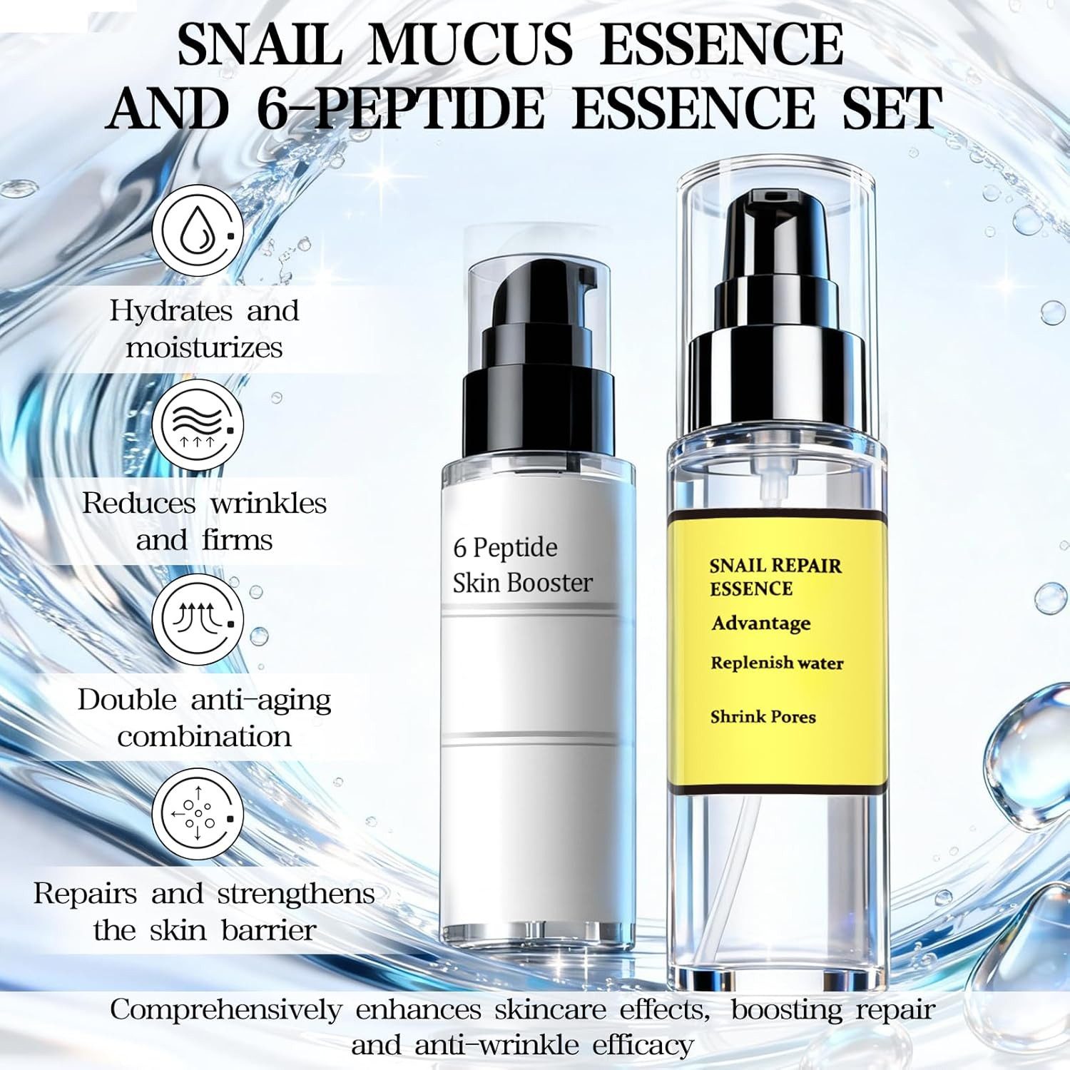 Snail 96 Anti-Aging-Creme Mucin 96% Peptide Booster Set – Essence & Peptide Serum (100 ml + 100 ml), 2-teiliges koreanisches Hautpflege-Set (Essence + Serum)