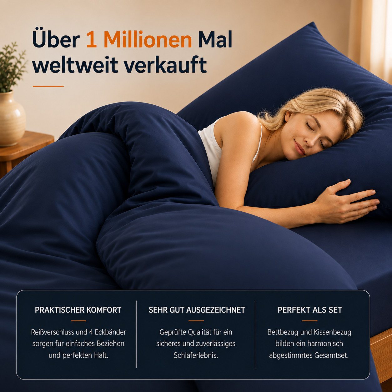 Komfortec Bettwäsche Premium, 135 x 200 bis 220 x 240 cm, 6 verschiedene Größen zur Auswahl, gebürstet 100% Mikrofaser, 3 teilig, Superweiches Bettwäsche-Set, Knitterfrei, Atmungsaktiv