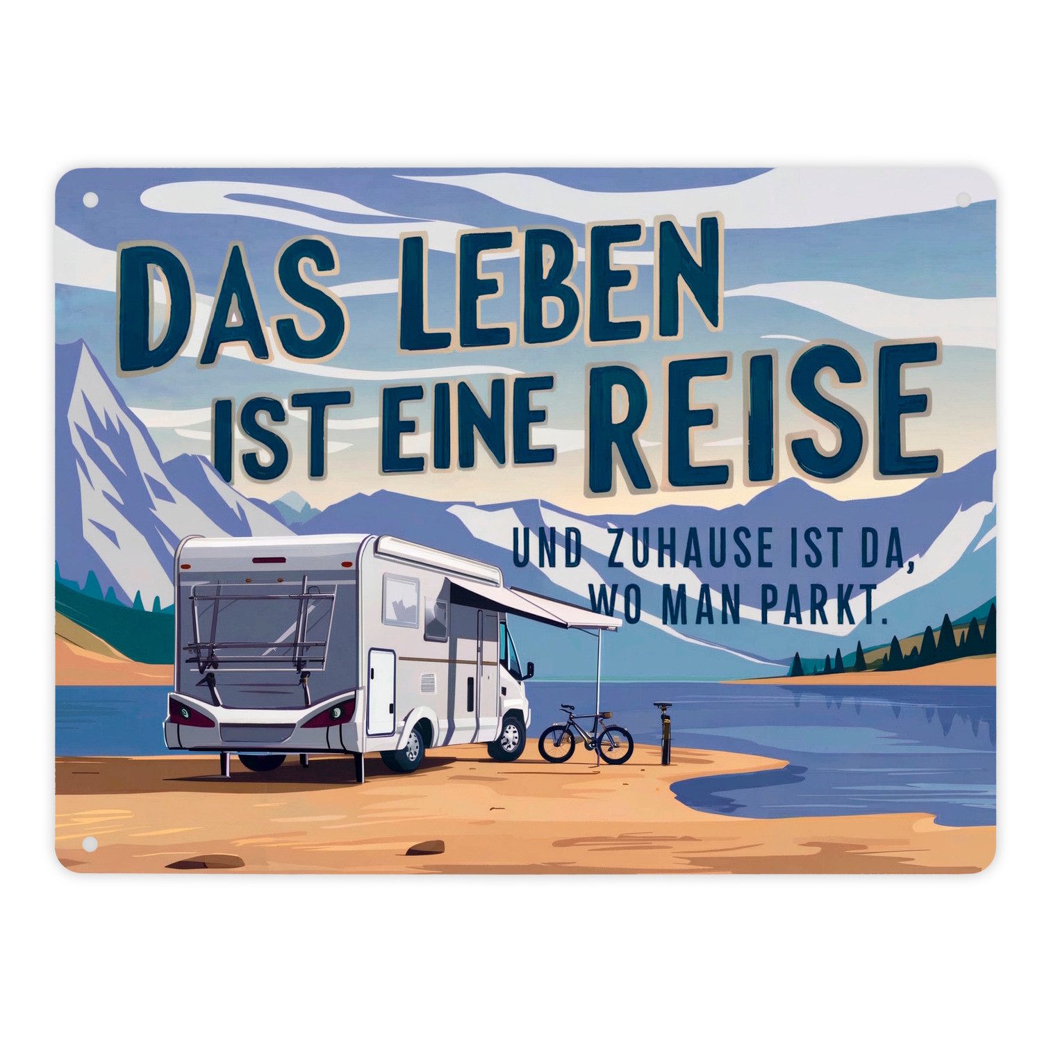 speecheese Metallschild Wohnmobil am See Metallschild XL in 21x28 cm Zuhause ist wo man parkt