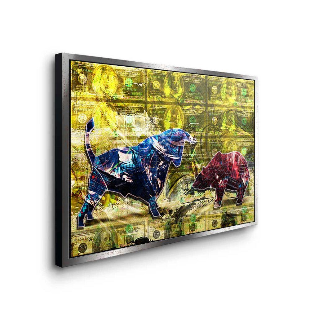 vs. Rahmen Bear Bull goldener Premium Leinwandbild - Leinwandbild, - DOTCOMCANVAS® - Trading Motivation