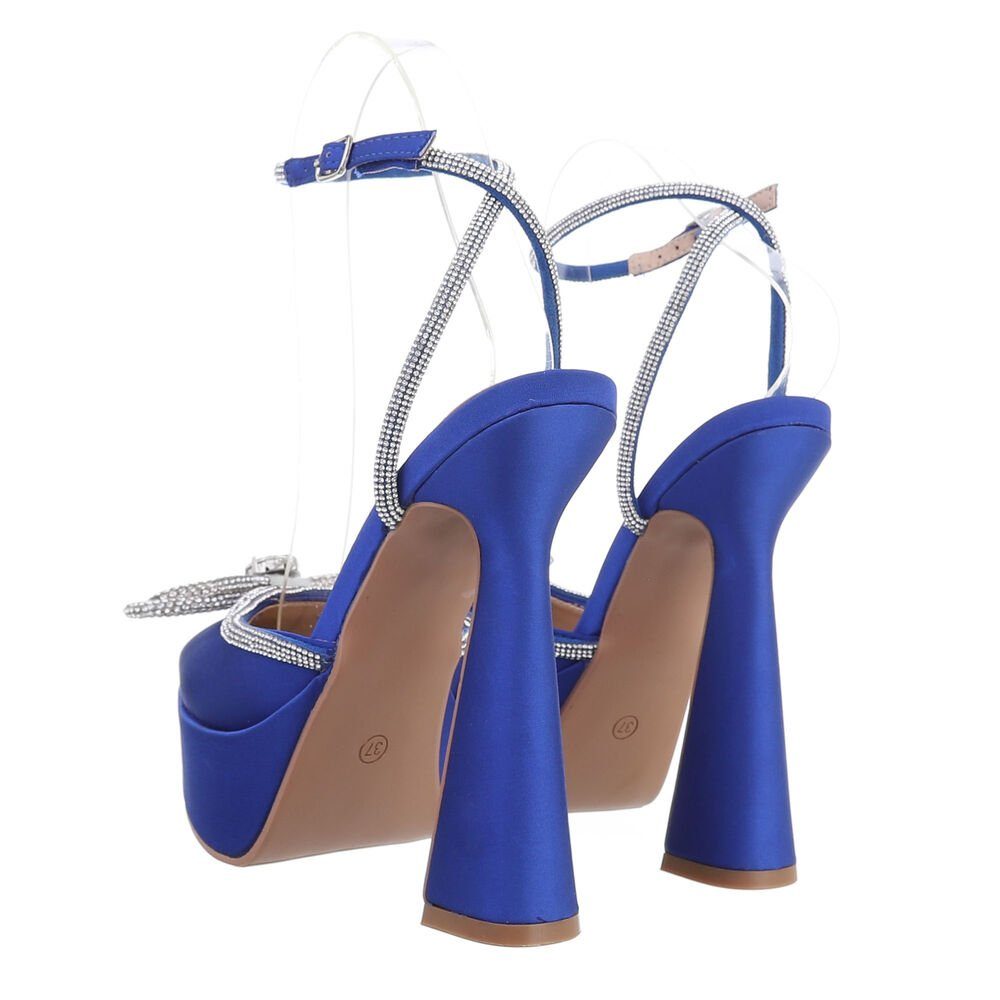 Ital-Design Damen Abendschuhe Party & Clubwear Plateaupumps Blockabsatz High Heel Pumps in Blau