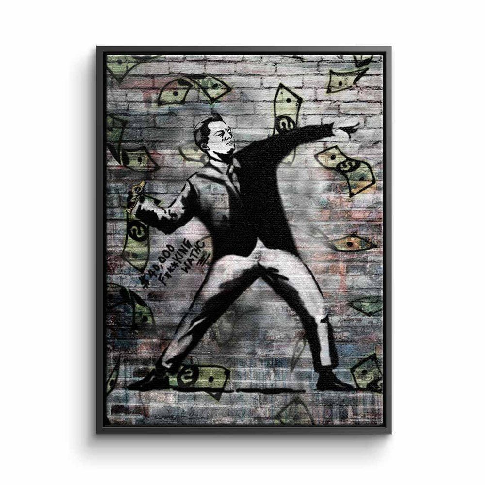 DOTCOMCANVAS® Leinwandbild, Leinwandbild Banksy streetart 40k watch geld schwarz weiß mit premium schwarzer Rahmen