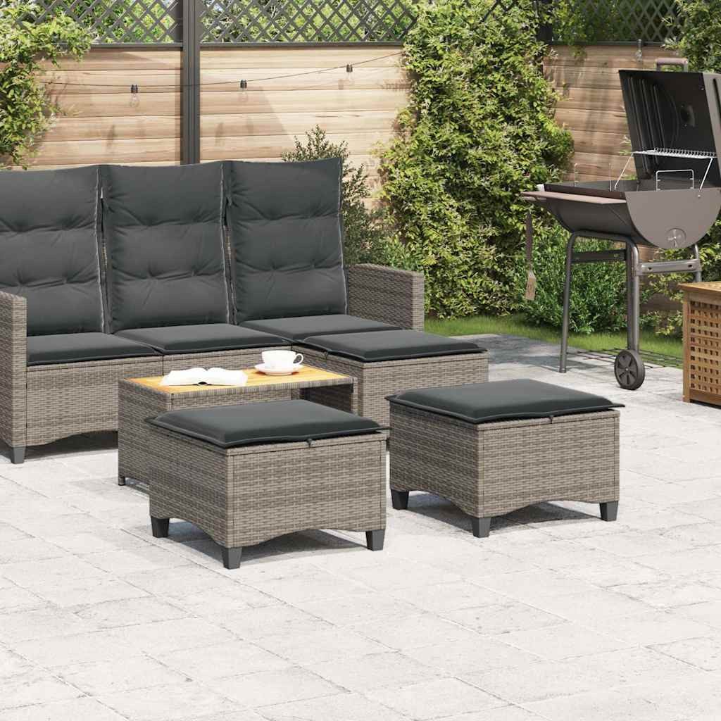 vidaXL Hocker Gartenhocker mit Kissen 2 Stk. Grau 55x55x36 cm Poly Rattan (1 St)