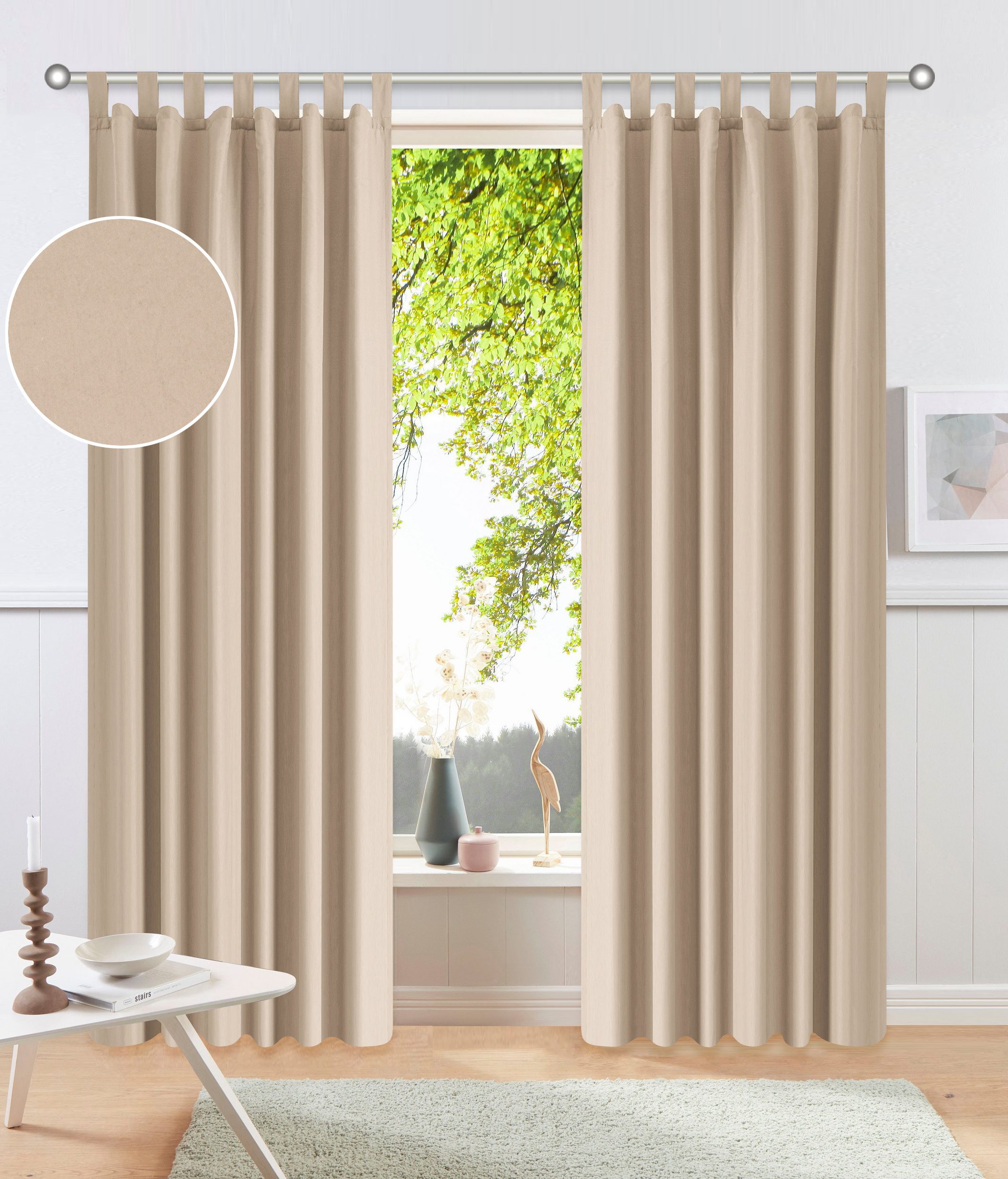 OTTO home Vorhang Raja (2 St), Schlaufen, blickdicht, Polyester, 2er-Set, Bestseller, einfarbig, modern, pflegeleichte Mikrofaser