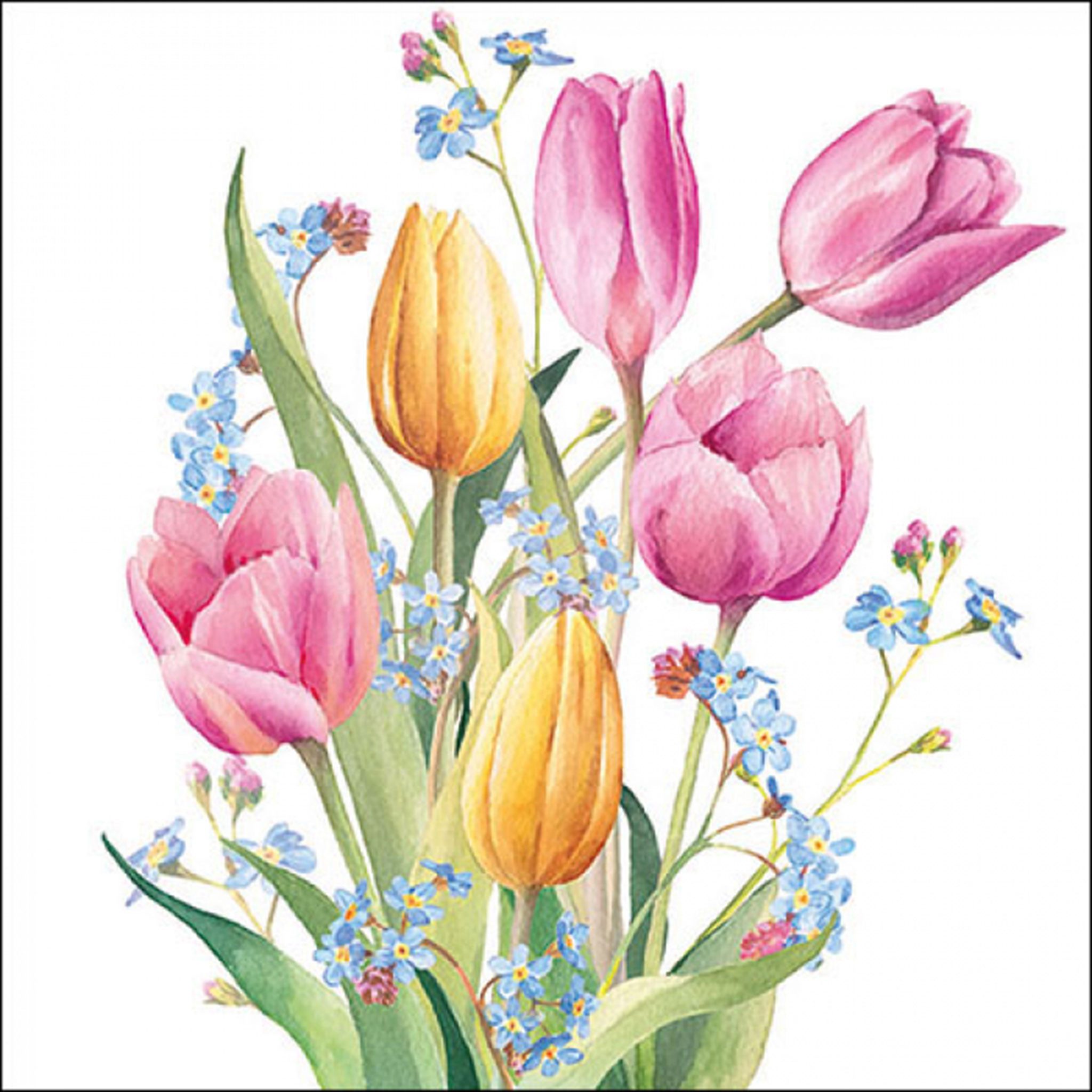 Ambiente Luxury Paper Products Papierserviette, Servietten Papier 33x33cm 3-lagig mit Tulpen Motiv Aquarell 20 Stück