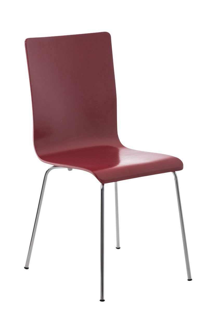 TPFLiving Besucherstuhl Peppo mit ergonomisch geformter Sitzfläche - Konferenzstuhl (Besprechungsstuhl - Warteraumstuhl - Messestuhl), Gestell: Metall chrom - Sitzfläche: Holz rot
