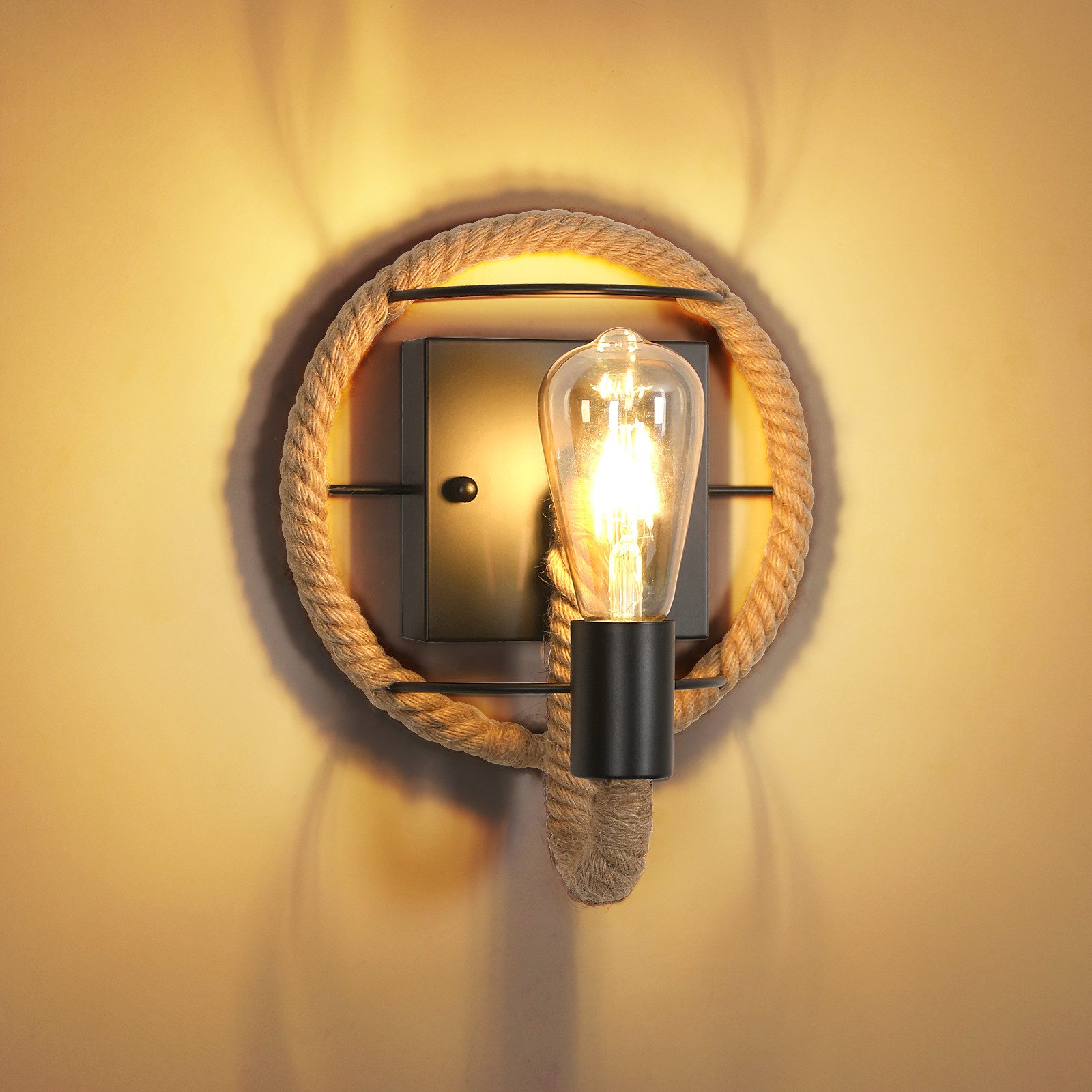 Goeco Wandleuchte Hanfseil Wandlampe, Vintage Wandlampe, günstig online kaufen