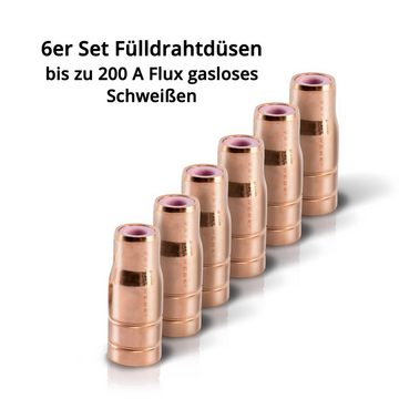 STAHLWERK Elektrowerkzeug-Set Original Fülldrahtdüse Gasdüse für Fülldraht, Packung, 6-tlg., Schweißen MIG MAG passend für AK15/MB15 Brenner bis zu 200A FLUX