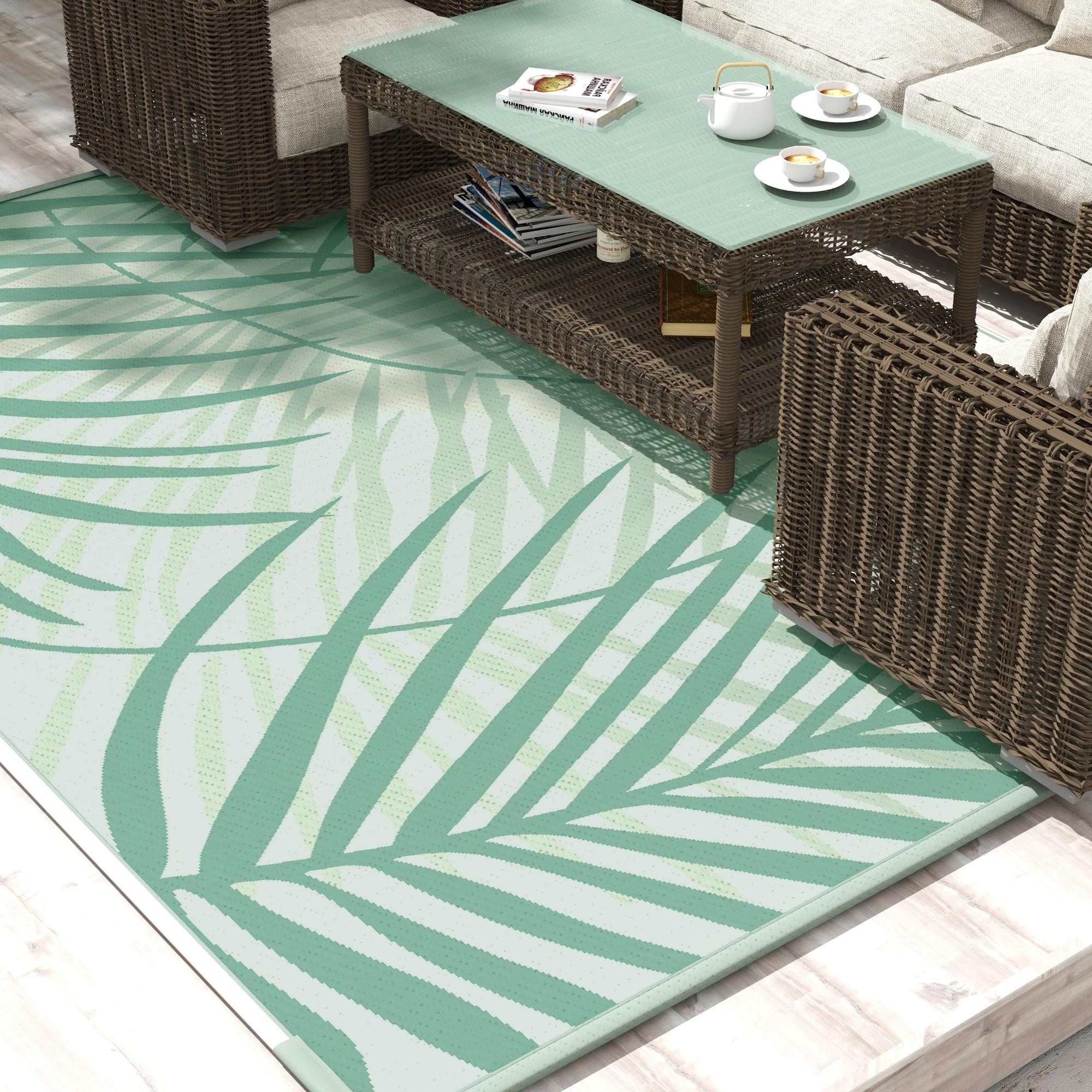 Outsunny Outdoorteppich Wendeteppich mit Tragetasche Wasserabweisender Balkonteppich, Rechteckig, Höhe: 0.3 mm, für Camping, Terrasse, Grün, 365 x 274 cm