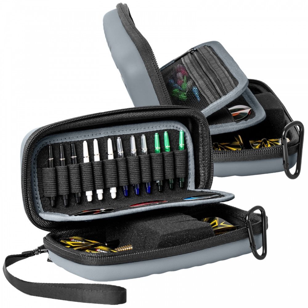 BULL'S Dartpfeil Dartcase grau für 6 Flight-Sätze und montiertes Dartset