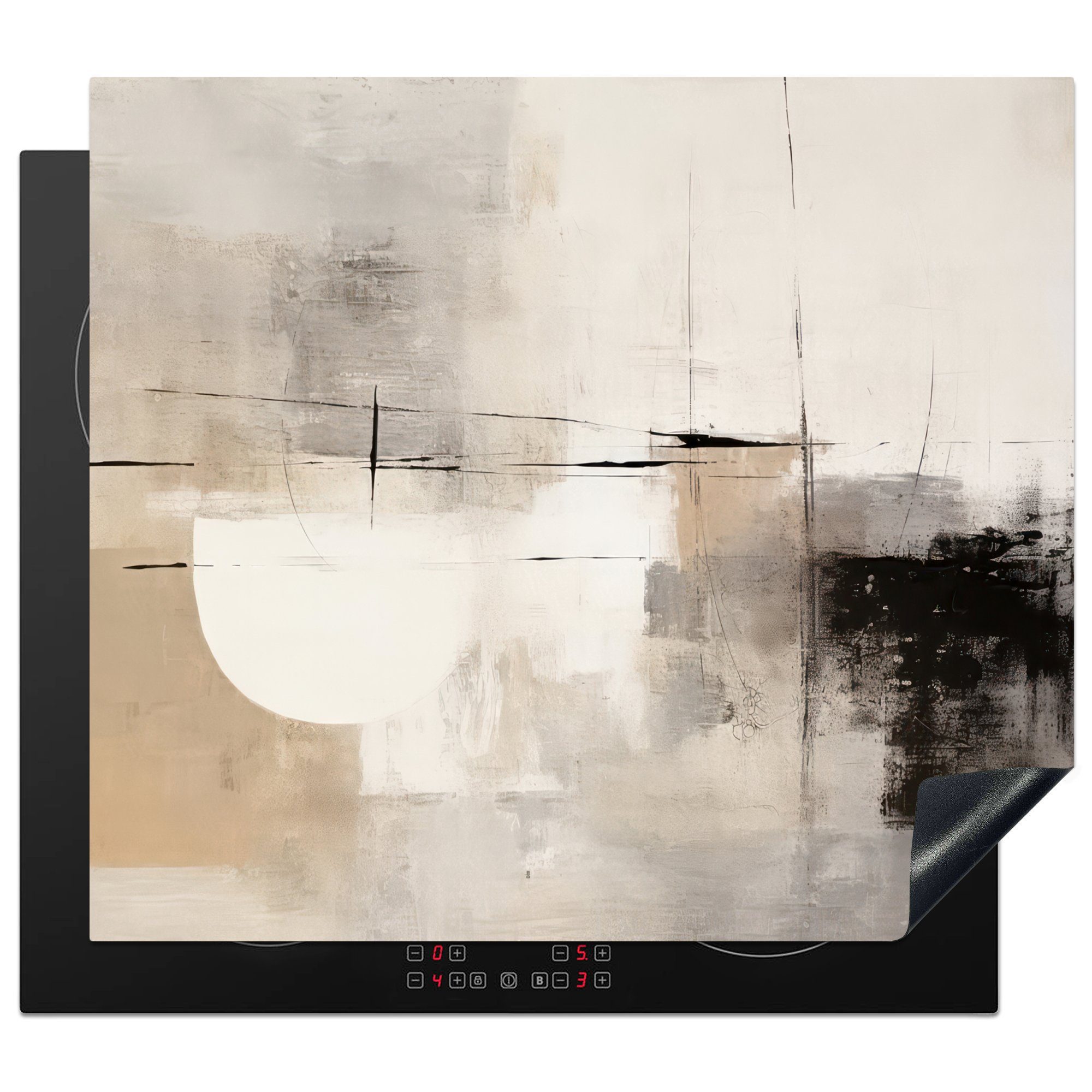 - Herdblende-/Abdeckplatte (1 60x52 Ceranfeldabdeckung - Mobile tlg), nutzbar, Kunst Arbeitsfläche Abstrakt Grau, Vinyl, MuchoWow cm,