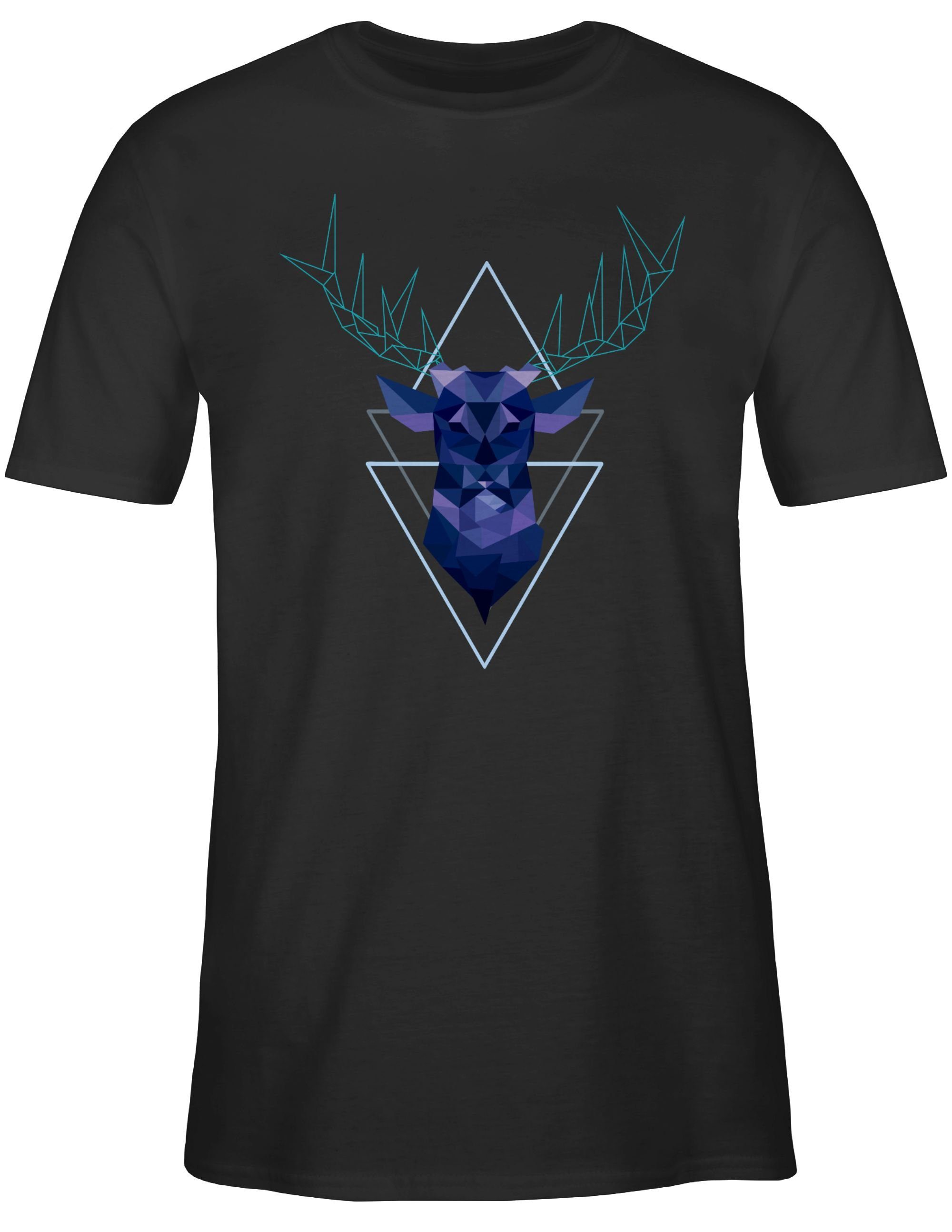 Shirtracer T-Shirt blau 1 Hirsch Geometrischer Mode für - Schwarz Oktoberfest Herren