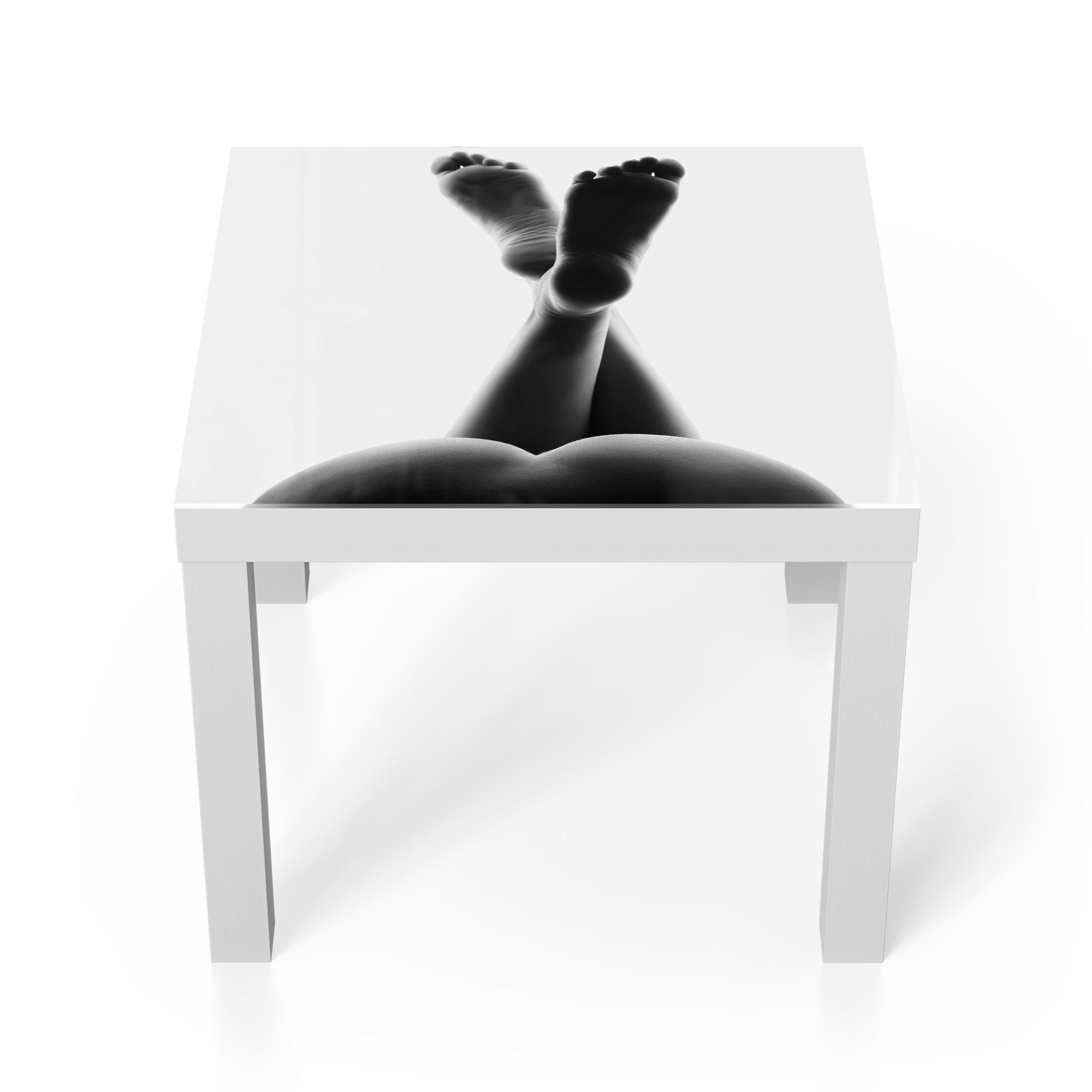 DEQORI Couchtisch 'Weibliche, nackte Beine', Glas Beistelltisch Glastisch modern Weiß