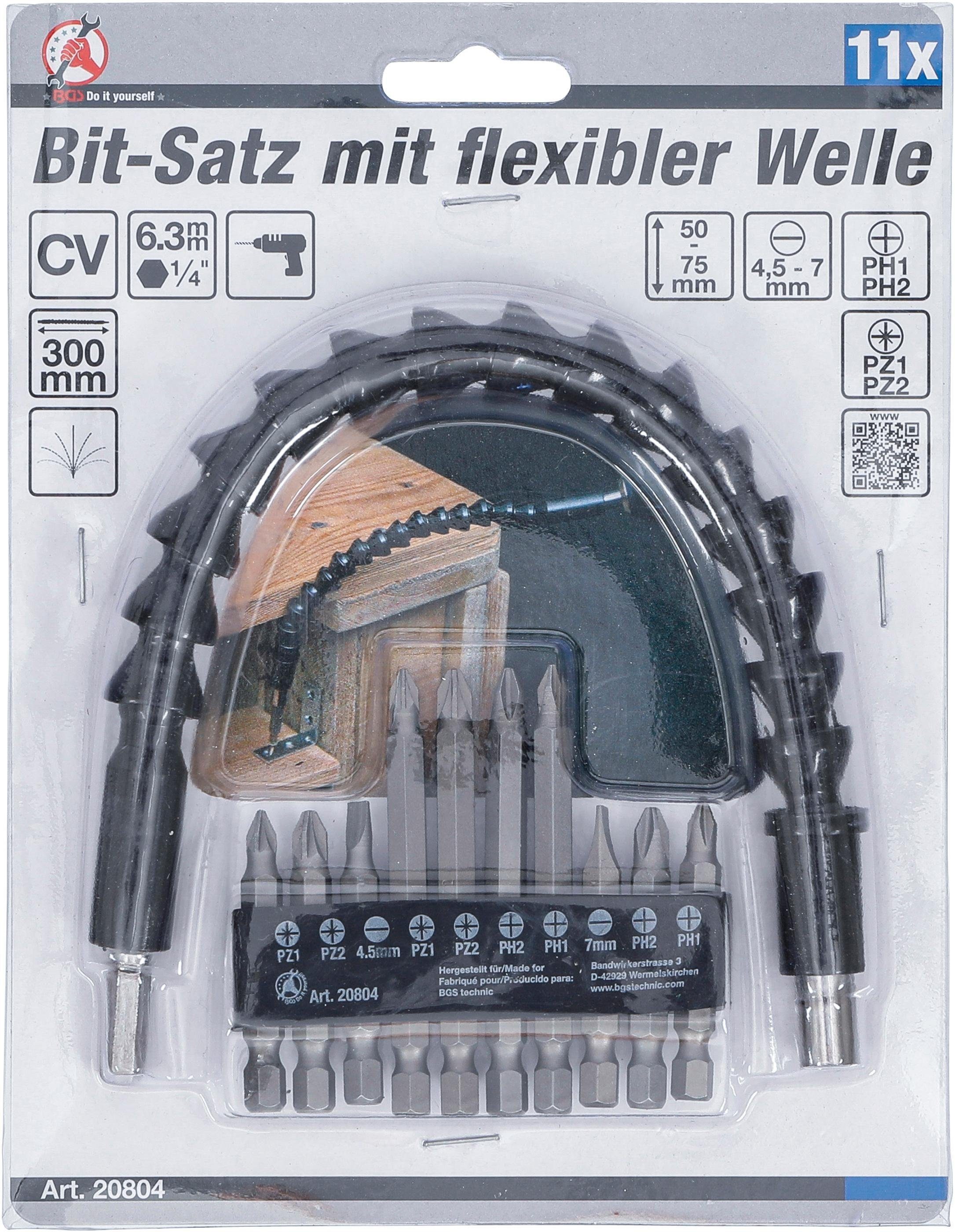 mm 6,3 Bit-Set Bit-Satz Außensechskant flexibler mit Antrieb BGS technic Welle, (1/4), 11-tlg.