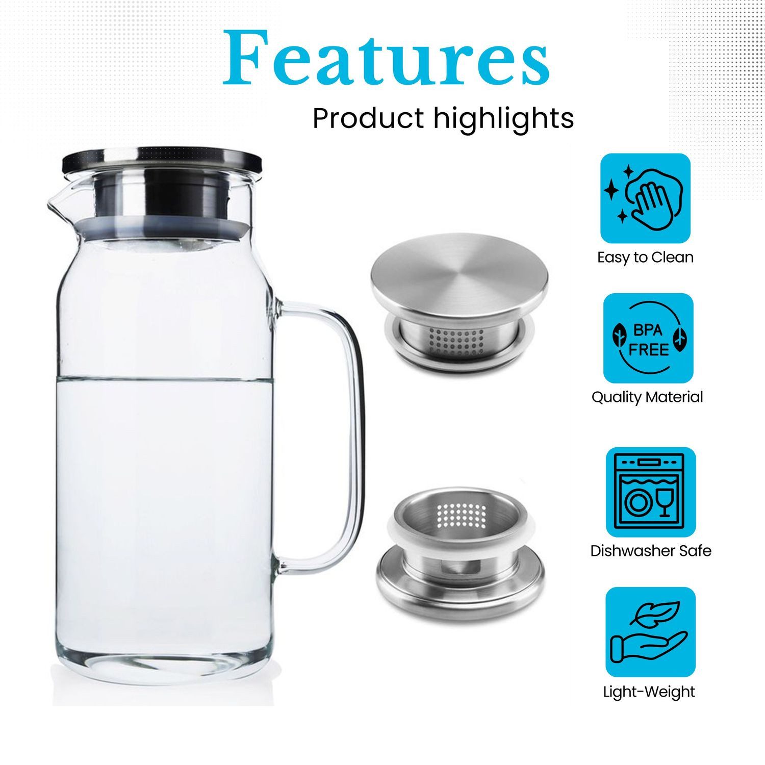 Intirilife Karaffe, (1-tlg), Glas Krug in KLAR - 1,2 Liter