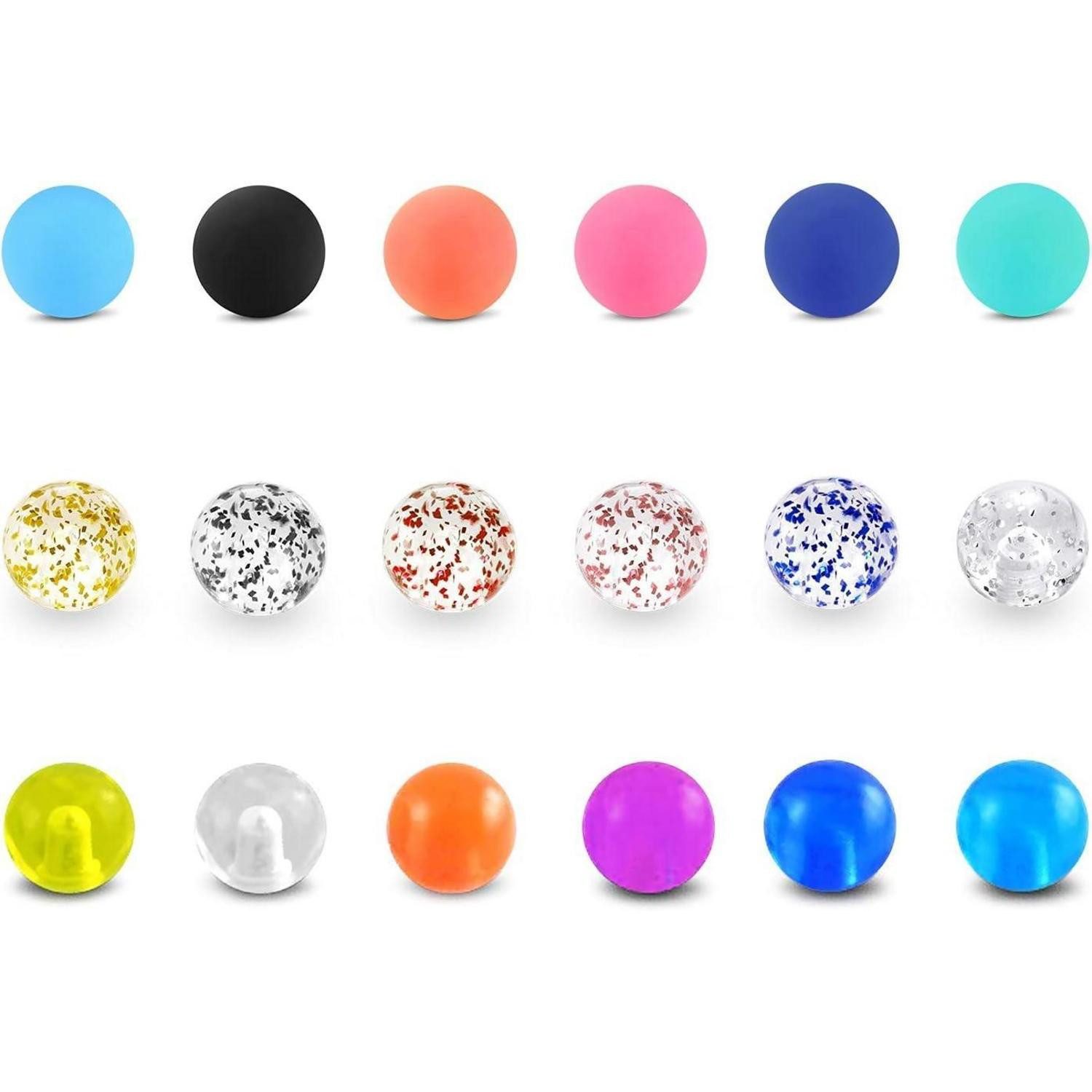 Piercing-Set Piercing Kugeln Set 18stk 1.2mm 16G Acryl Plastik Ersatzkugeln