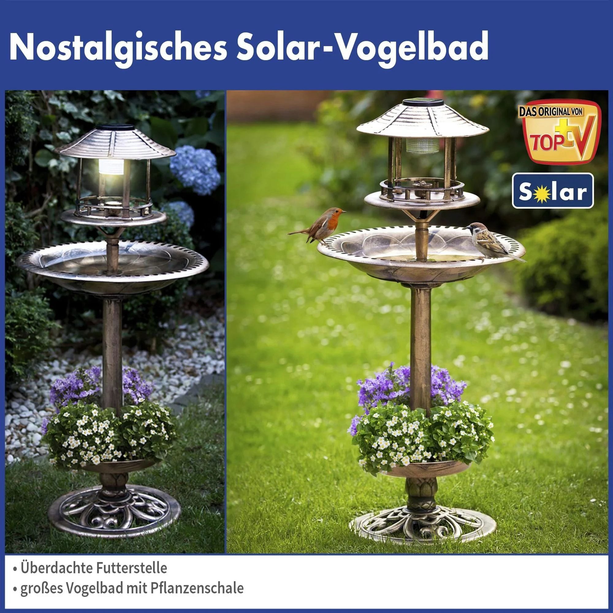 Westfalia Werkzeug Vogeltränke Solar Vogel-Bad 4in1 Bronze